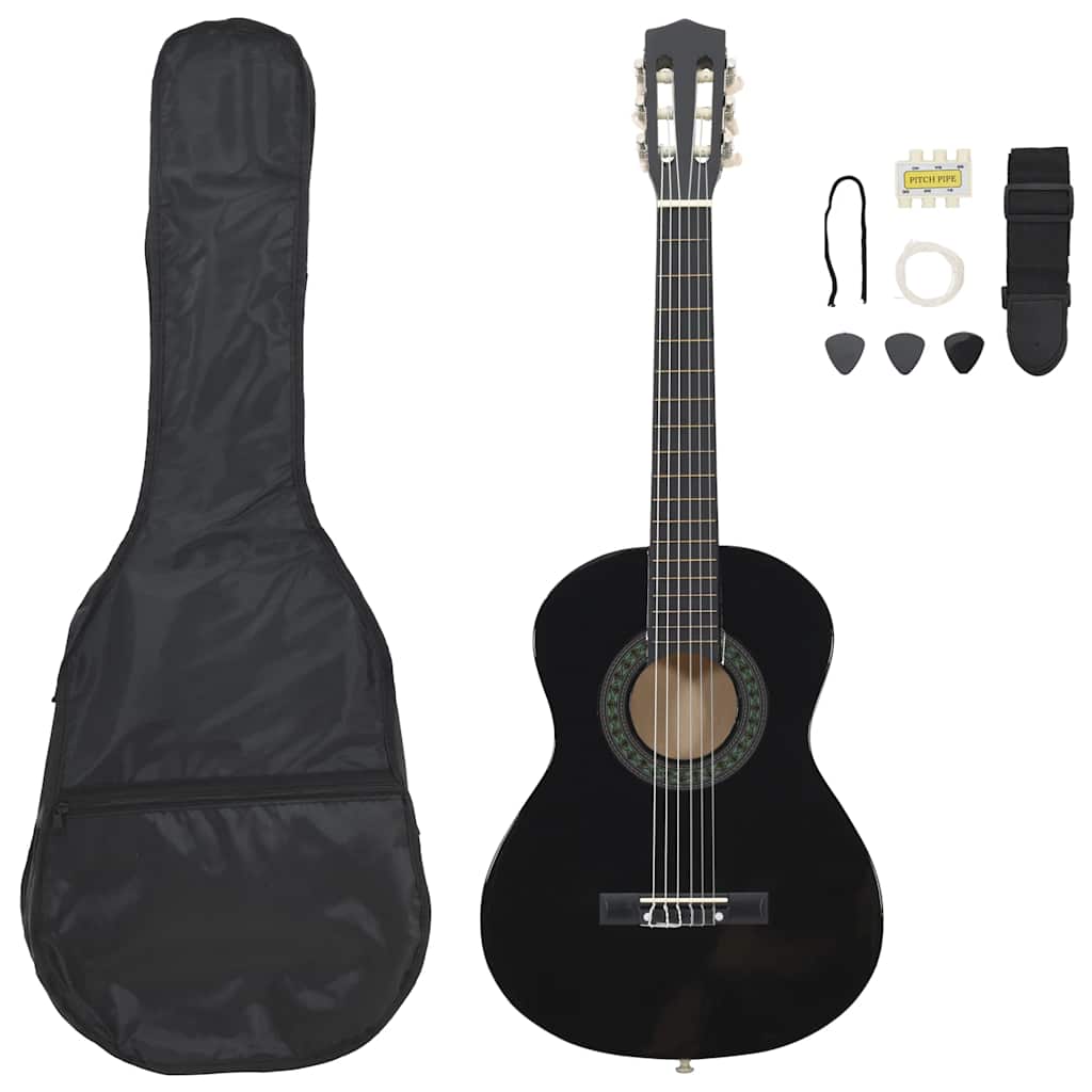 vidaXL 8 Piece Classical Guitar Beginner Set Black 1/2 34