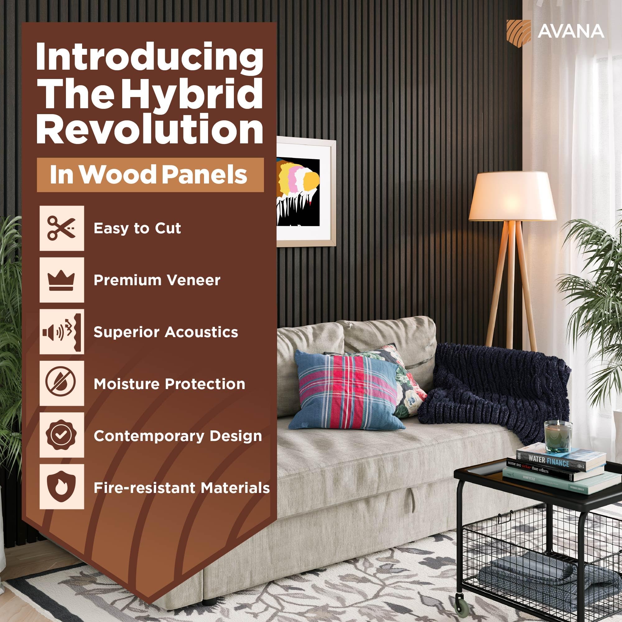 Avana Modern Acoustic Wood Wall Panels - 94.4 x 12.6 Inch Smoke Oak Acoustic Panels 1 PC - Wall Panels For Interior Wall Decor F