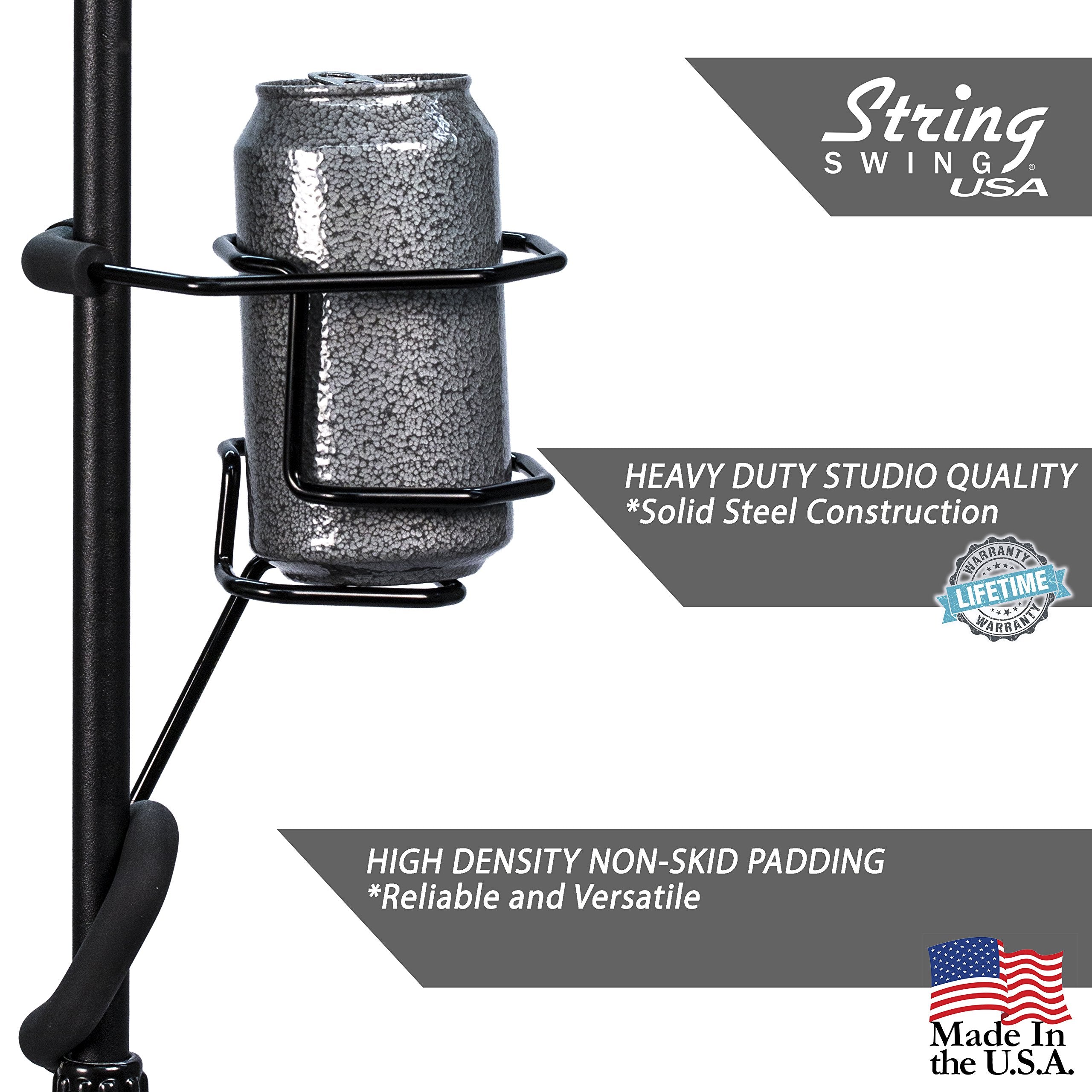 String Swing SH01 Mic Stand Drink Holder for Coffee Travel Mug and Water Bottle - Made in USA Black
