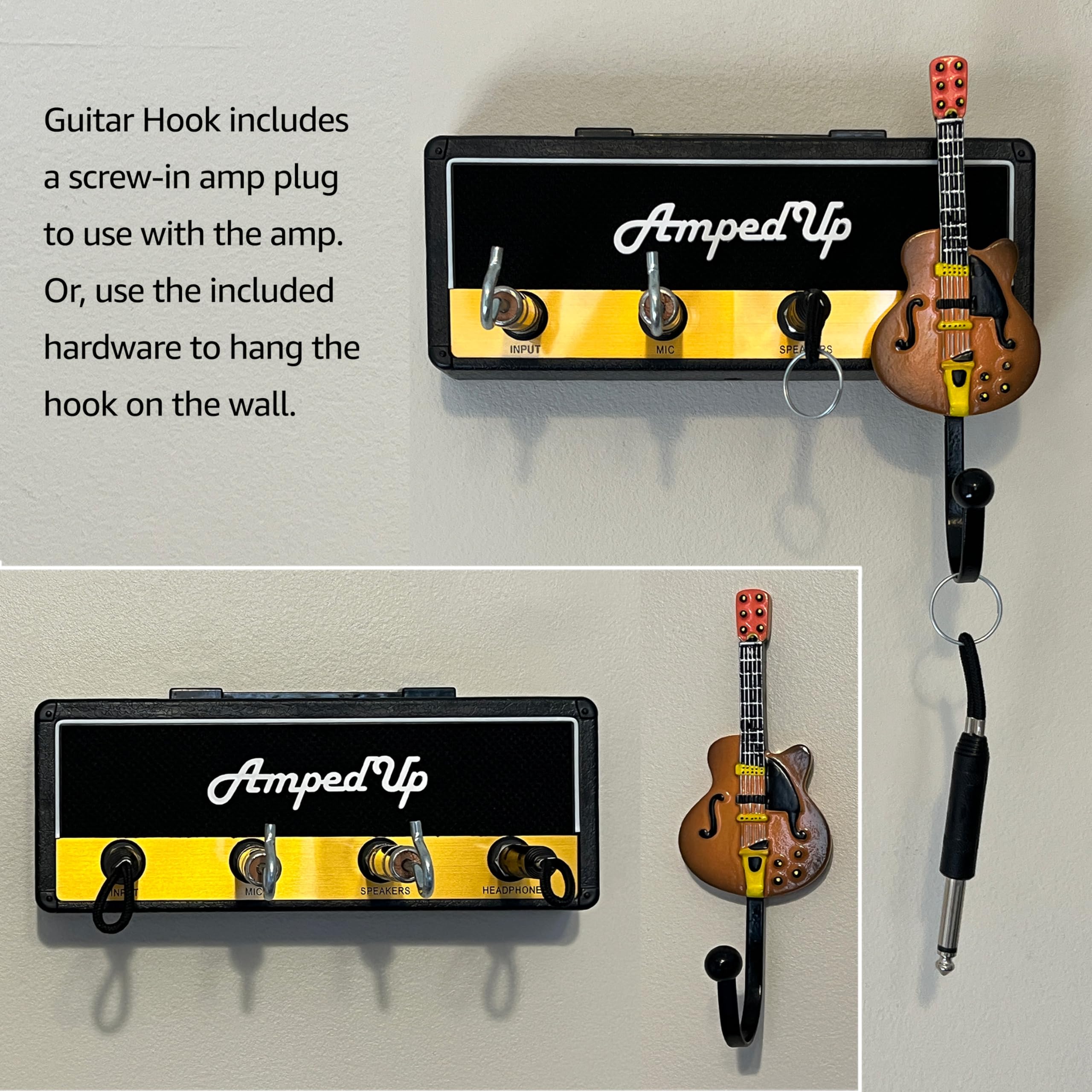 Pick-a-Palooza: Wall Mounted Guitar Amplifier Style Key Hanger and Key Chain Holder, Speaker Style with Acoustic Guitar Coat Hoo