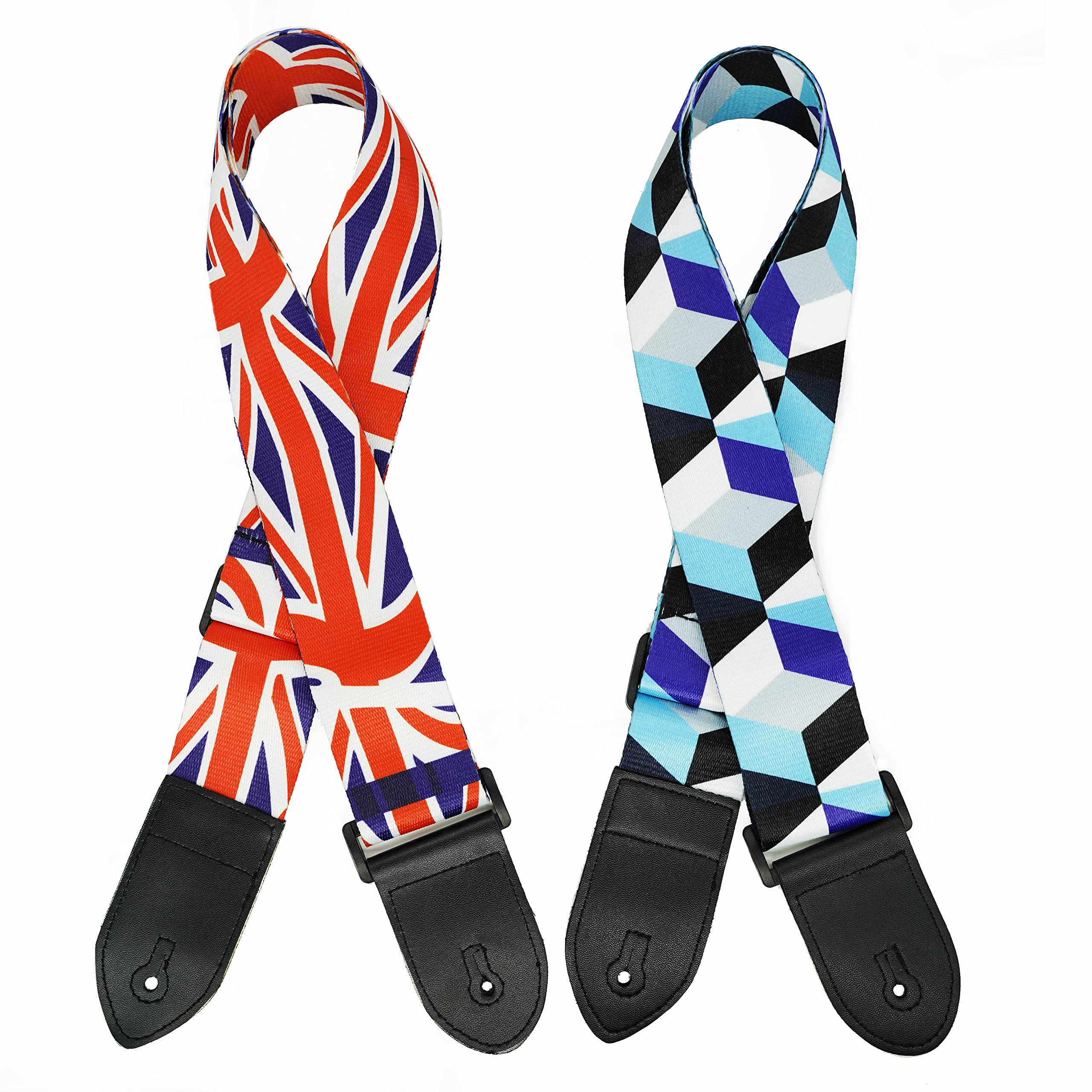 Rellocz 2 Pcs Guitar Strap Electric Guitar Straps With Leather Ends Adjustable Classical Suitable For Electric, Bass& Acoustic G