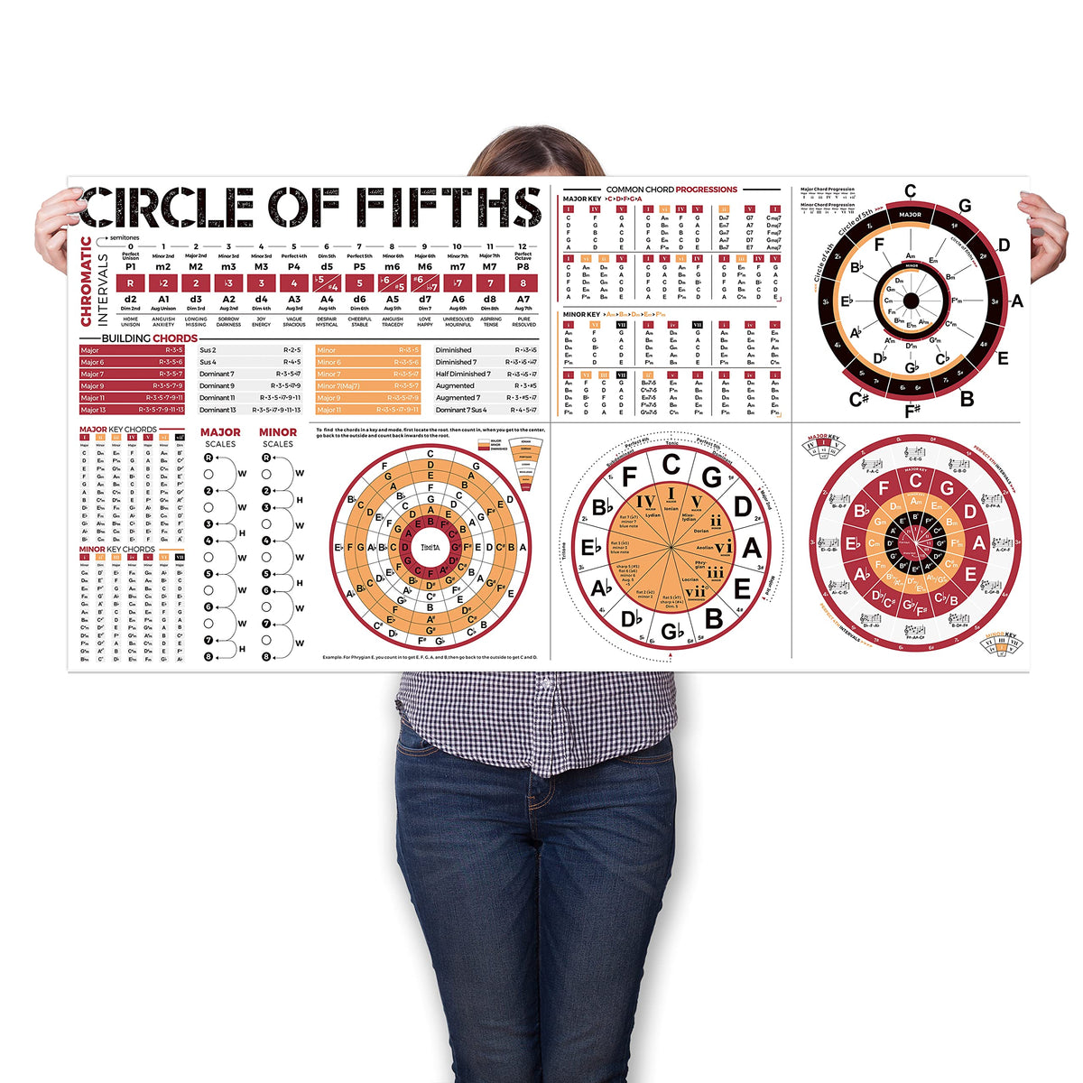 Circle Of Fifths Poster For All Musicians, The Chord Wheel Diagram For Guitar Piano Keyboard Musical Instrument Chords Theory, C