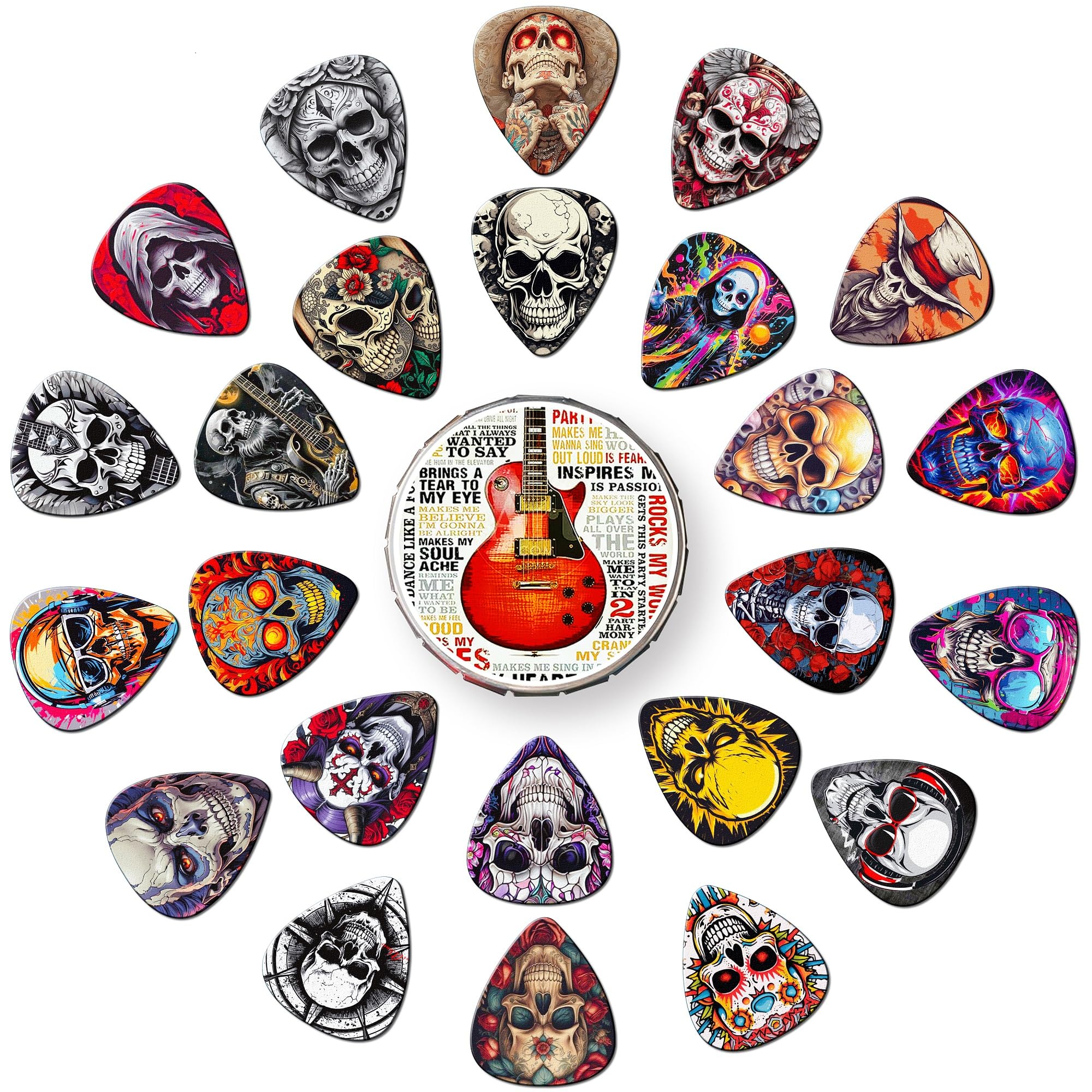 Guitar Picks, 24 Pack Skull Guitar Pick 0.46 0.71 0.96 1.20Mm Thin, Medium, Heavy Guitar Pics,Guitar Pick Variety Pack,Guitar Pi