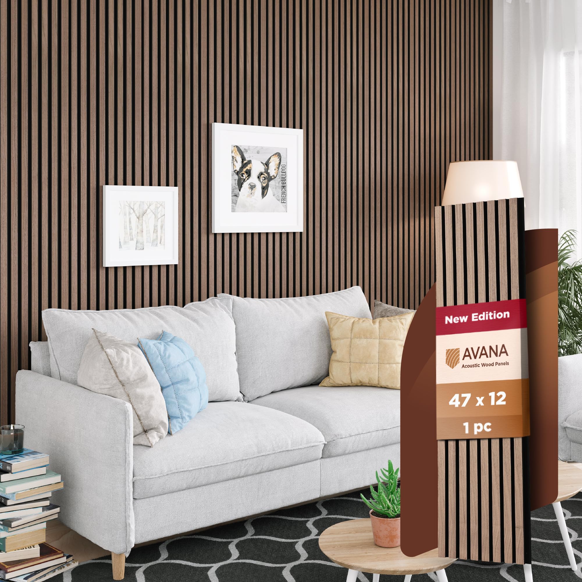 Avana Acoustic Wood Wall Panels - 47.2 X 12.6 Inch Walnut Acoustic Panels 1 Pc - Wall Panels For Interior Wall Decor For Homes,