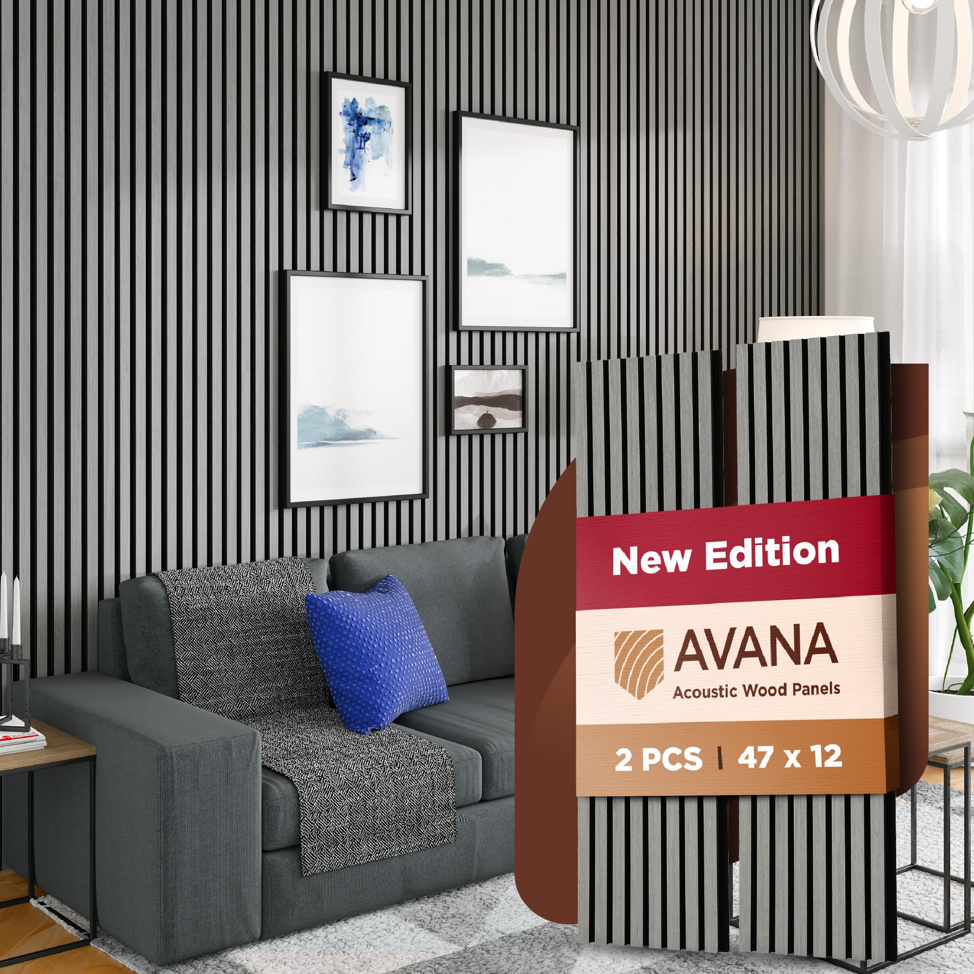 Avana Acoustic Wood Wall Panels - 47.2 X 12.6 Inch Gray Oak Acoustic Panels 2 Pcs - Modern Wall Panels For Interior Wall Decor F