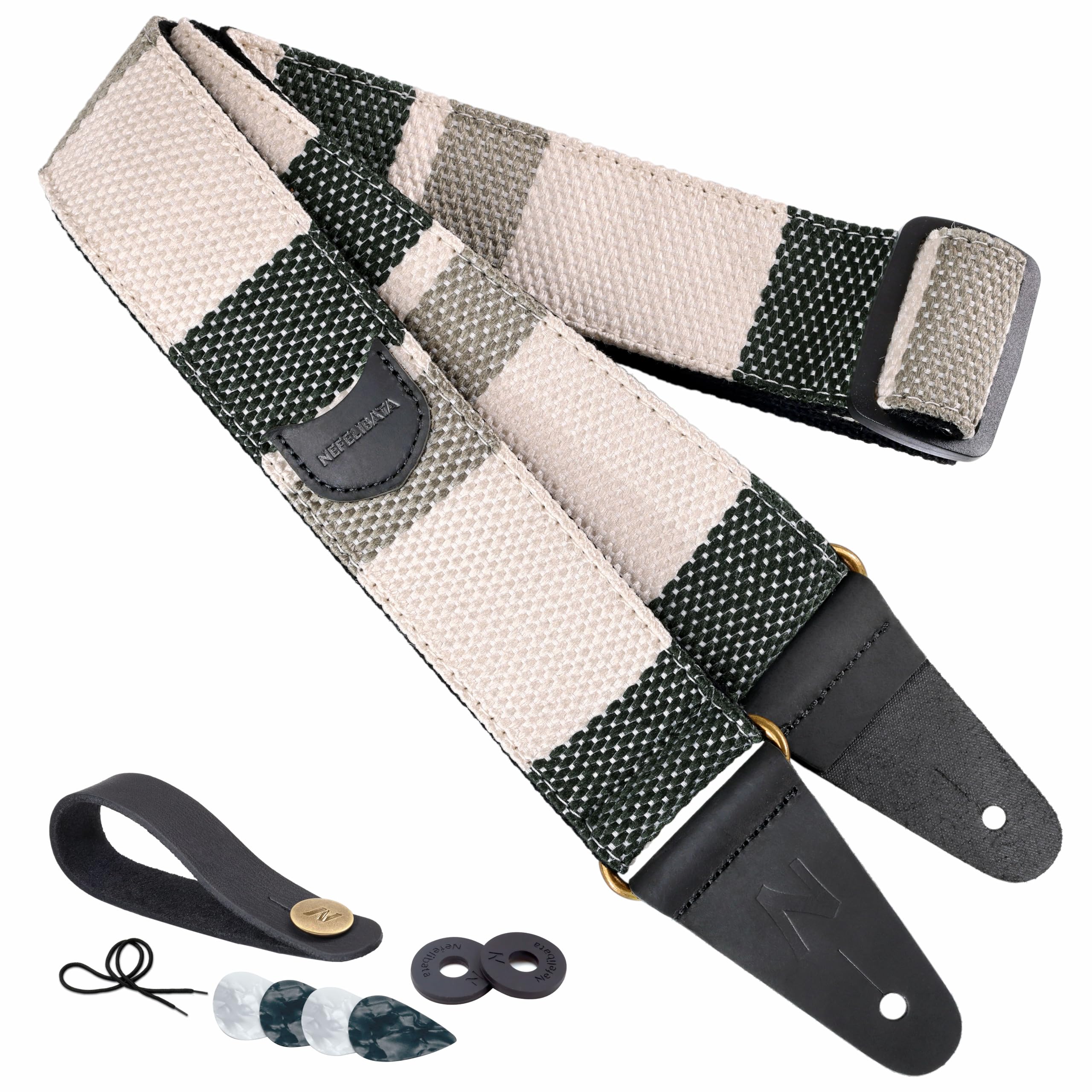 Nefelibata Guitar Strap with Pick Pocket, 2 Inch Thicker Woven Guitar Straps with Full Grain Leather Ends for Bass, Electric and