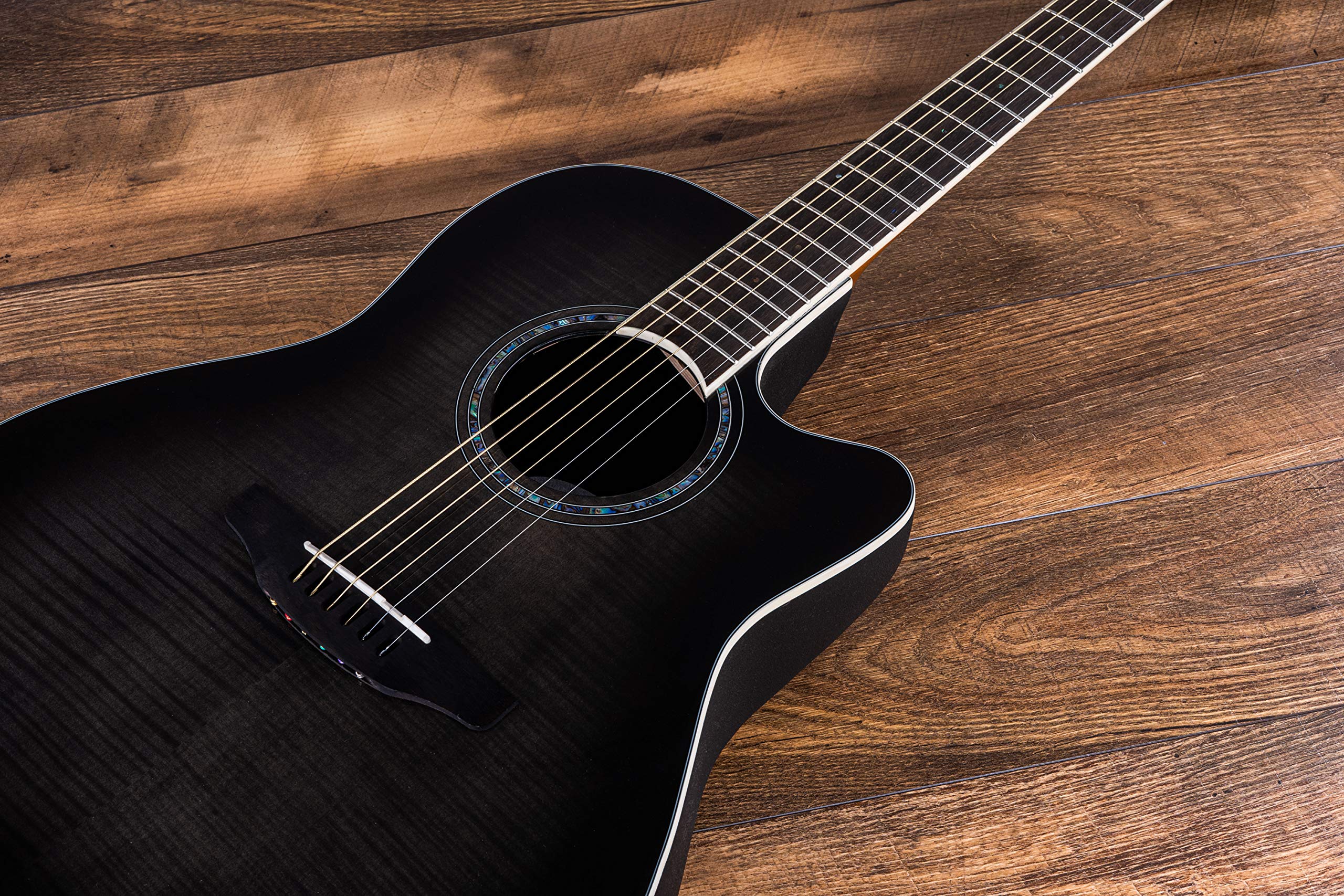 Ovation 6 String Acoustic-Electric Guitar, Right Handed, Trans Black Flame Maple (CS24P-TBBY)