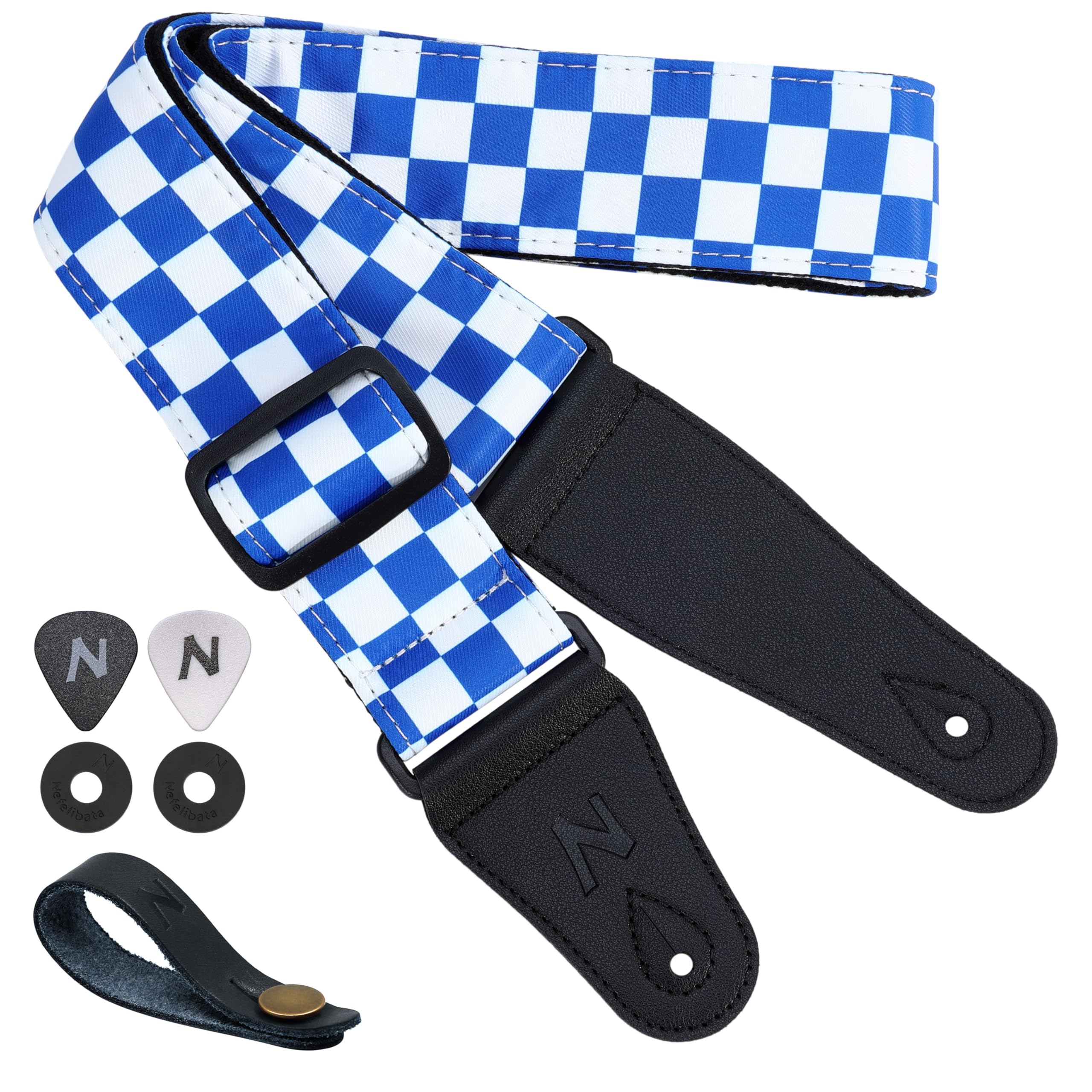 Nefelibata Guitar Strap-2'' Wide Double Layer Cotton Original Design Adjustable Guitar Straps With Long Leather Ends For Bass, E