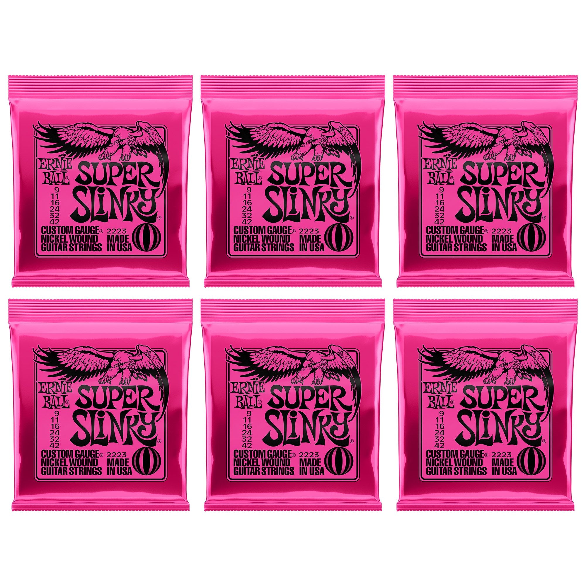 Ernie Ball Super Slinky Nickel Wound Electric Guitar Strings 6 Pack - 9-42 Gauge
