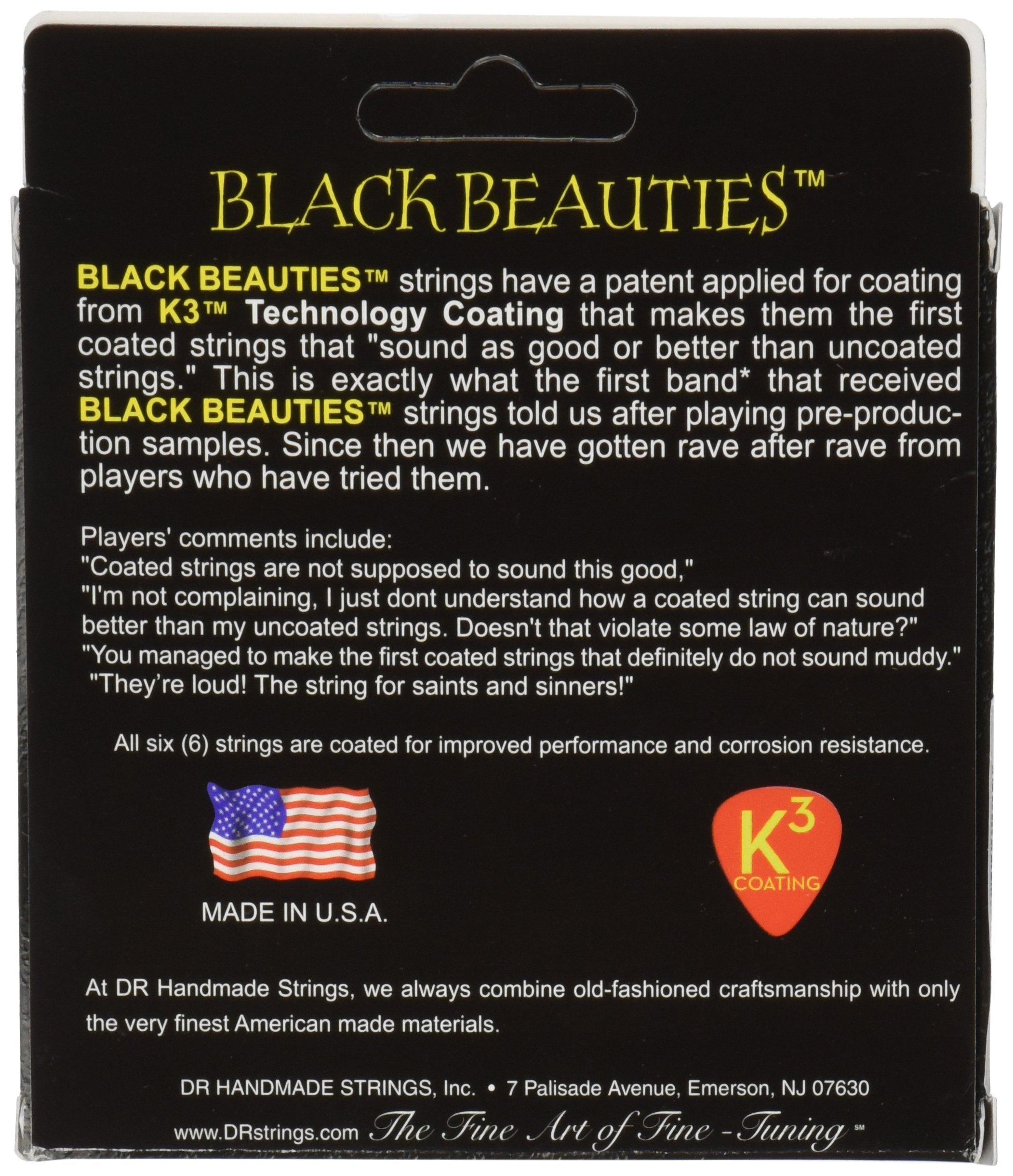 DR Strings Electric Guitar Strings, Black Beauties-Black Coated, 10-52 (BKE-10/52)