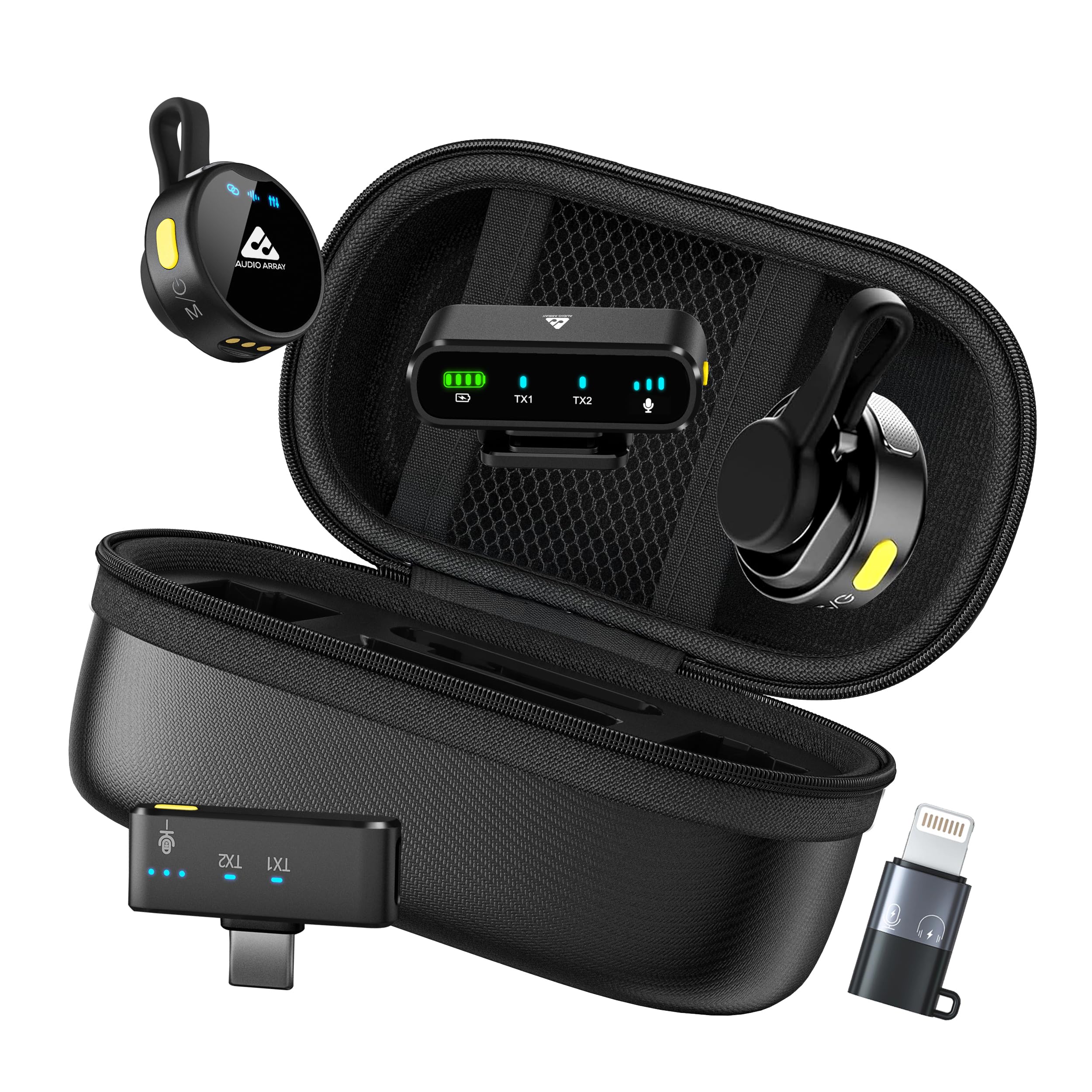 Audio Array Am-W22 | Latest 2026 Edition Wireless Microphone For Camera/Iphone/Android/Ipad/Laptop, Lav Mic With Charging Case, 