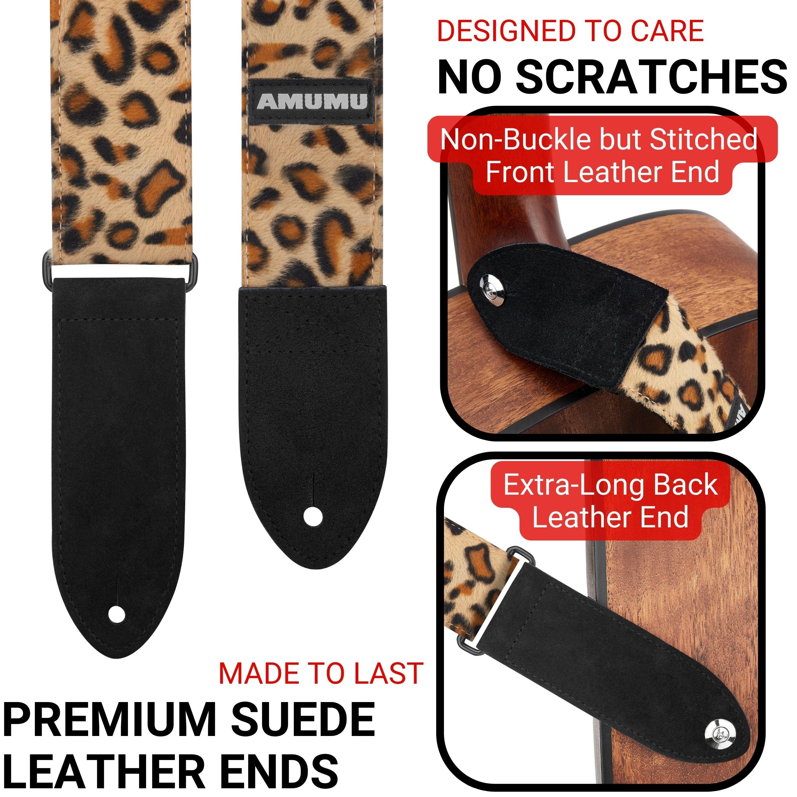 Amumu Guitar Strap Flocking Leopard for Bass, Electric & Acoustic Guitar Accessories