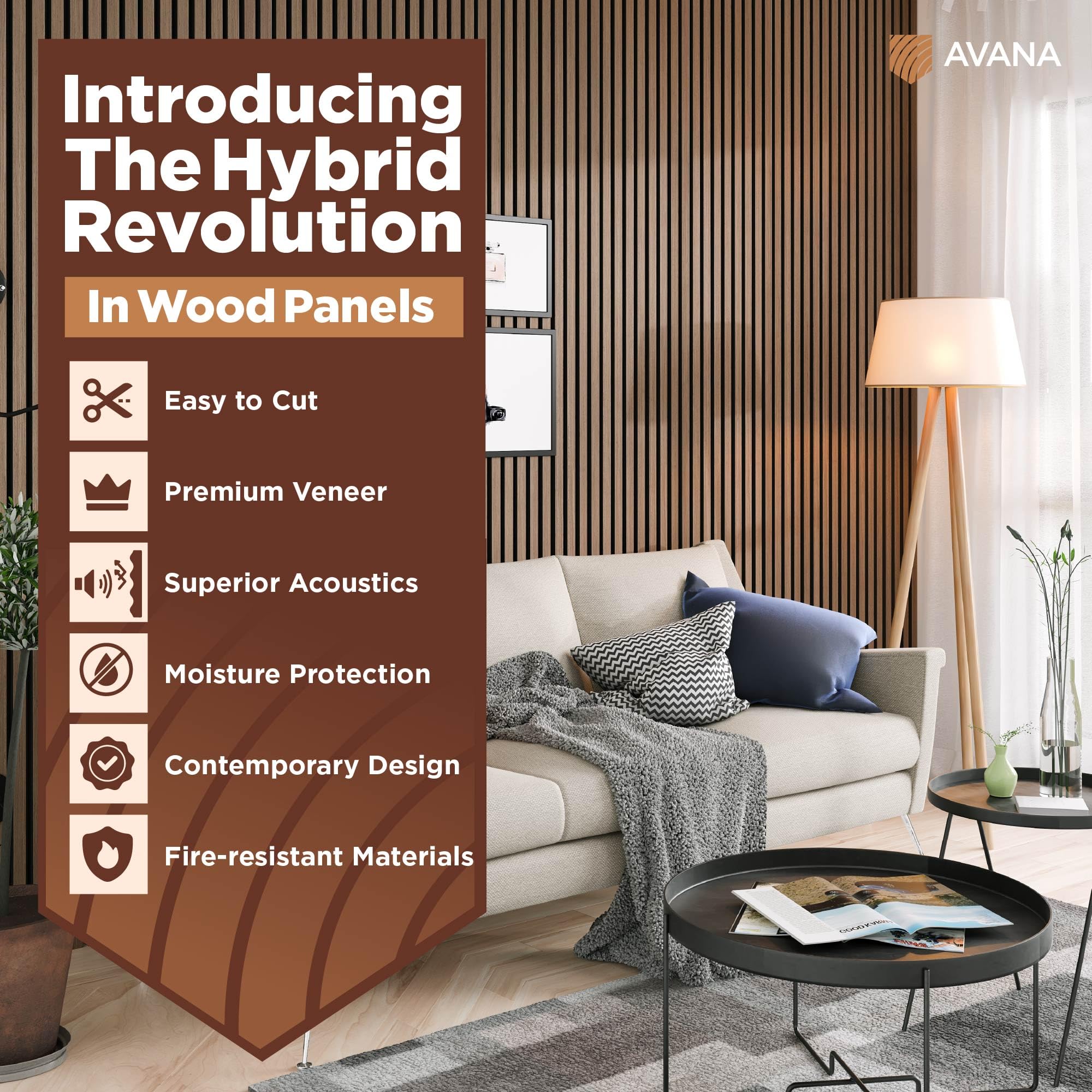 Avana Modern Acoustic Wood Wall Panels - 47.2 X 12.6 Inch Smoke Oak Acoustic Panels 1 PC - Wall Panels For Interior Wall Decor F