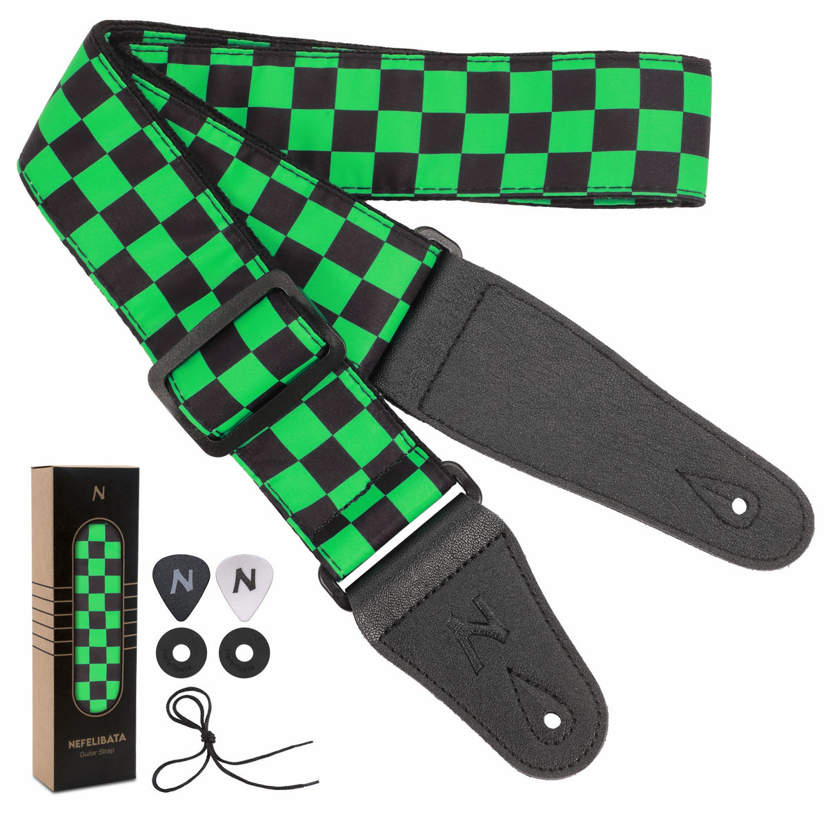 Nefelibata Guitar Strap,Personalised Cotton Double Layer Cotton Guitar Straps With Longer Leather Ends For Bass, Electric & Acou