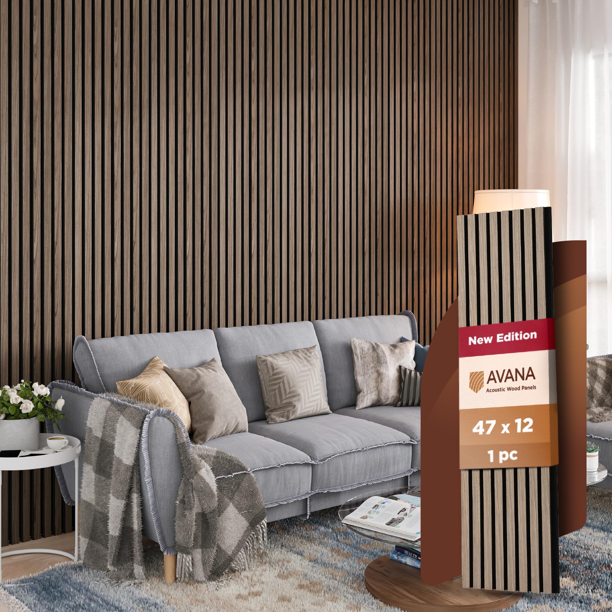 Avana Modern Acoustic Wood Wall Panels - 47.2 X 12.6 Inch Walnut Acoustic Panels 1 Pc - Wall Panels For Interior Wall Decor For