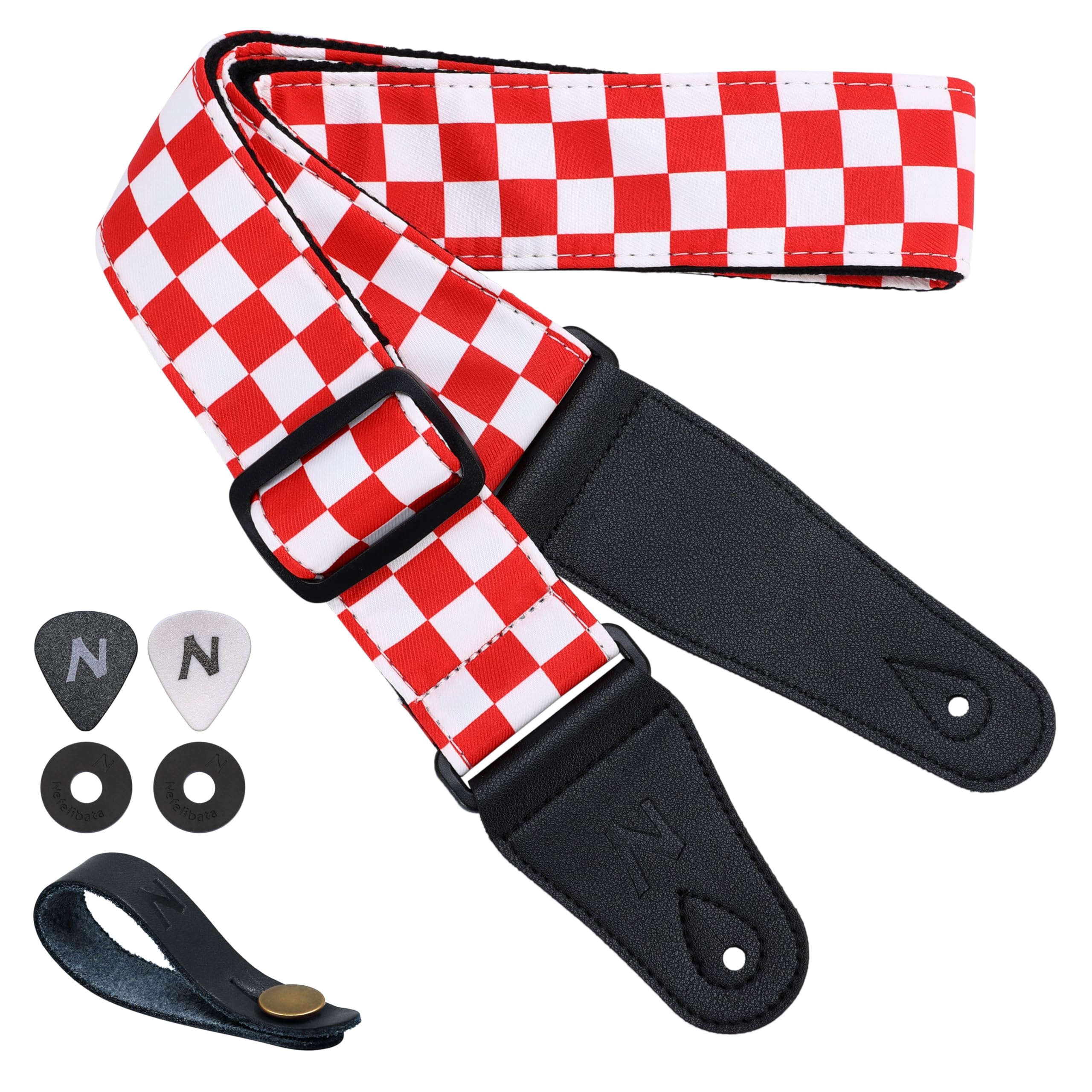 Nefelibata Guitar Strap-2'' Wide Double Layer Cotton Original Design Adjustable Guitar Straps With Long Leather Ends For Bass, E