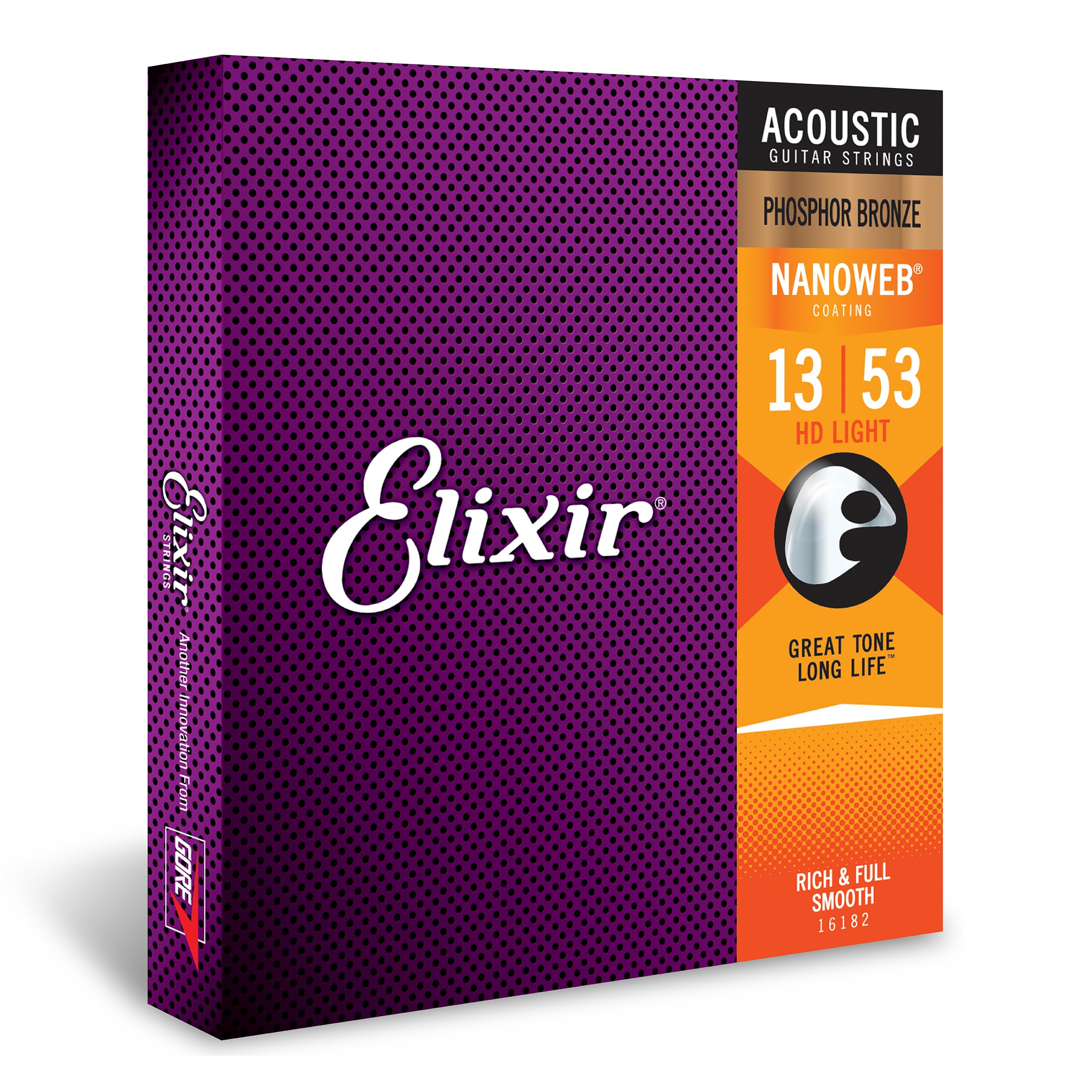 Elixir Strings, Acoustic Guitar Strings, Phosphor Bronze With Nanoweb Coating, Longest-Lasting Rich And Full Tone With Comfortab