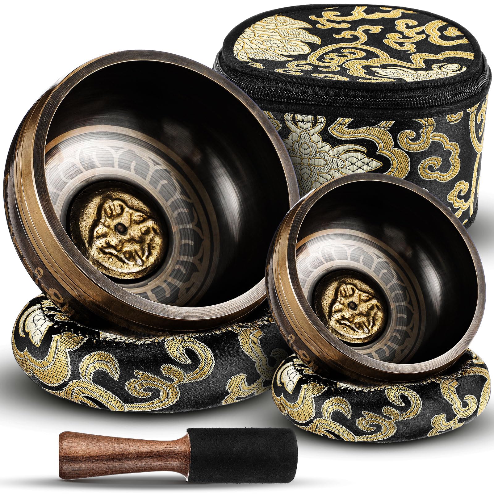 Nuanchu 2 Pcs Tibetan Singing Bowl Set 3.14and 3.74 Meditation Sound Bowl with Bag Meditation Singing Bowl Gifts for Yoga, Chakr
