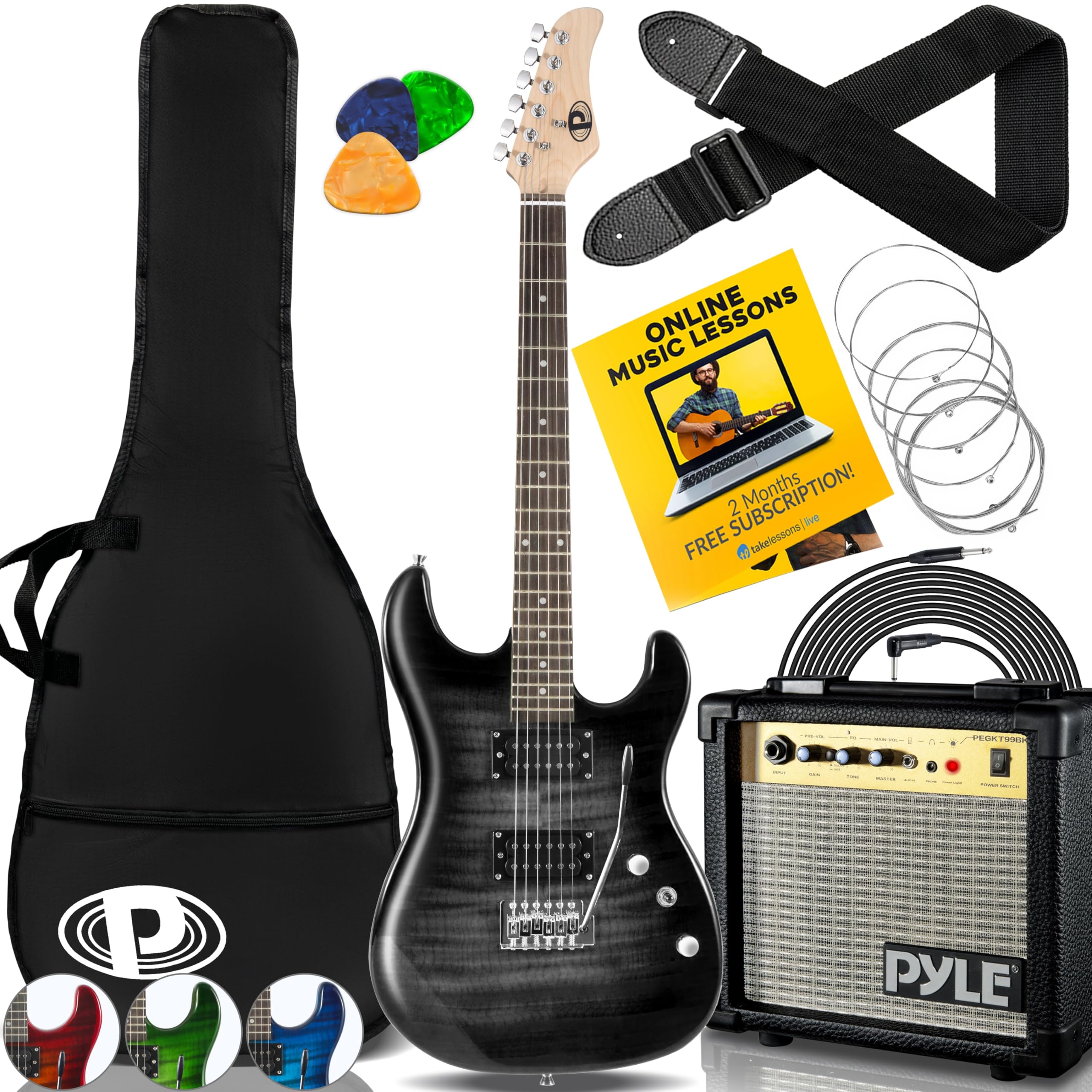Pyle Electric Guitar Kit With Amp, Full Size Instrument With Humbucker Pickups, Guitarra Electrica Amplifier And Beginner Bundle