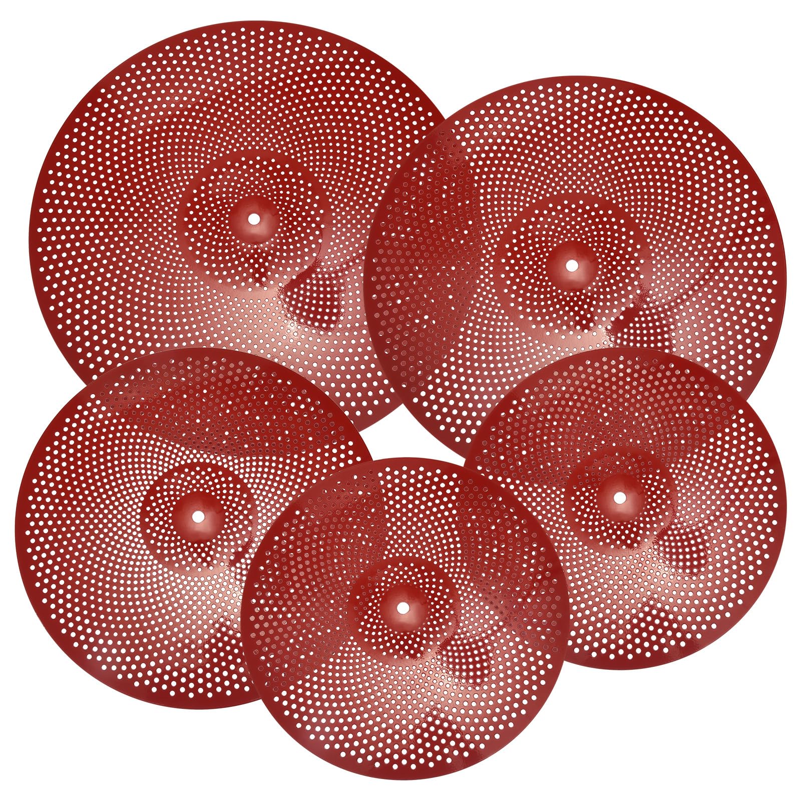 Meccanixity Mute Cymbal Set 14Inch/16Inch/18Inch/20Inch Low Volume Practice Cymbal With Bag (Red, Pack Of 5)