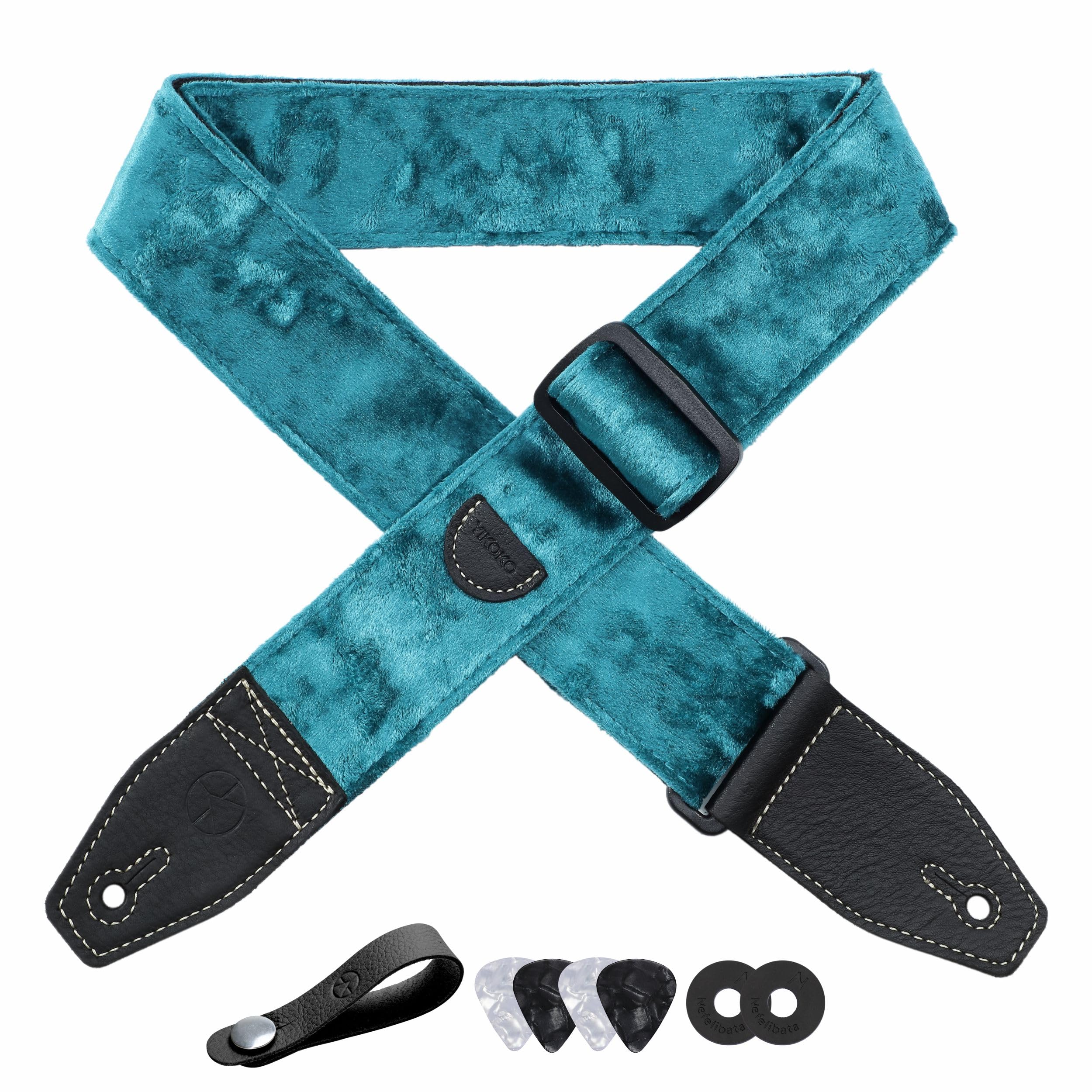 Yikoko Guitar Strap 2 Inch Velvet Guitar Straps With Full Grain Leather End, For Bass Electric And Acoustic Guitars, Free Strap