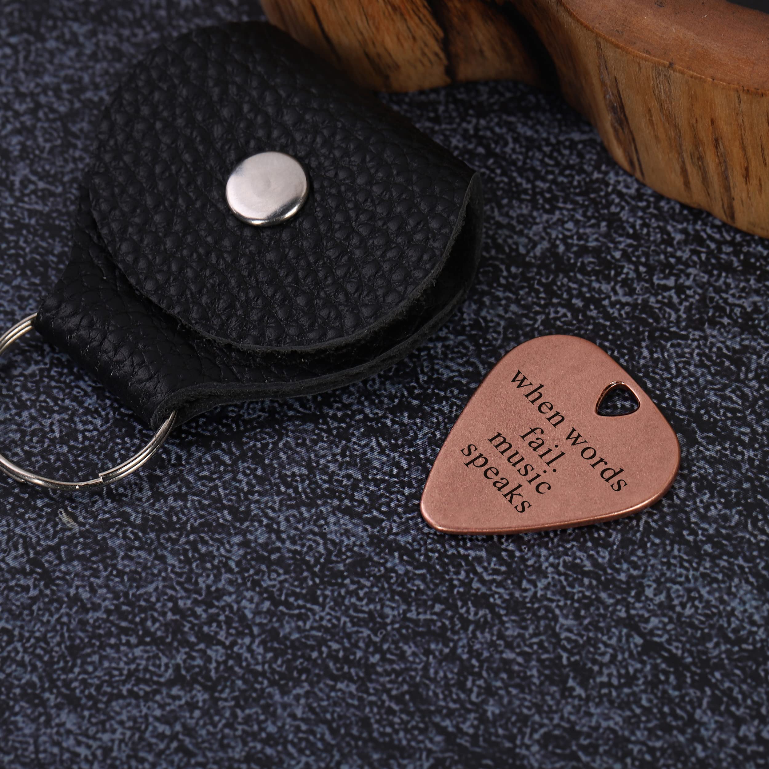 Guitar Pick Engraved Musician Gift Custom Boyfriend Girlfriend Accessories Gift For Dad When words fail Music Speak (Copper When