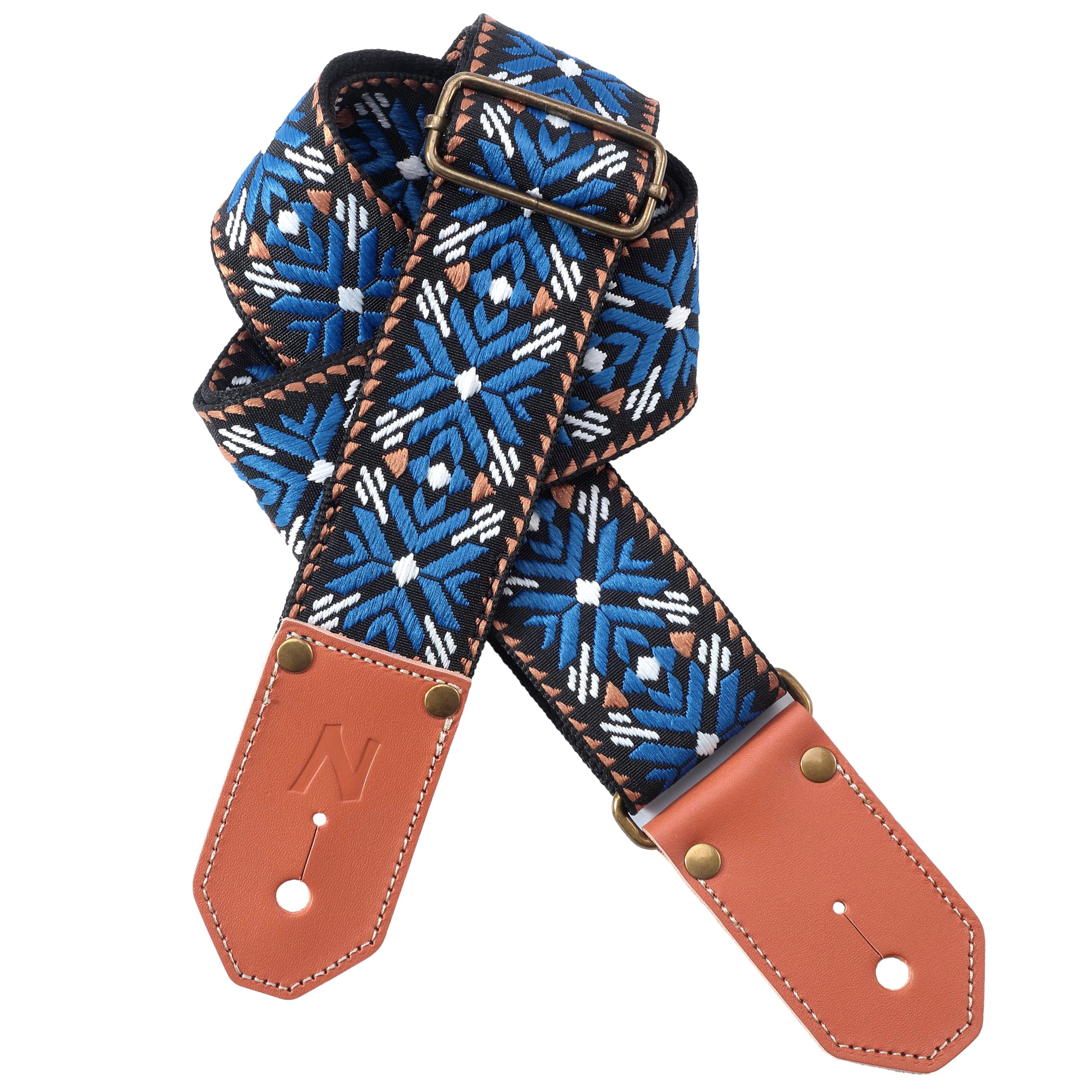 Nefelibata Cool Woven Guitar Strap - Cotton Guitar Straps With Thicked First Layer Vegetable Tanned Cowhide Leather Ends For Aco