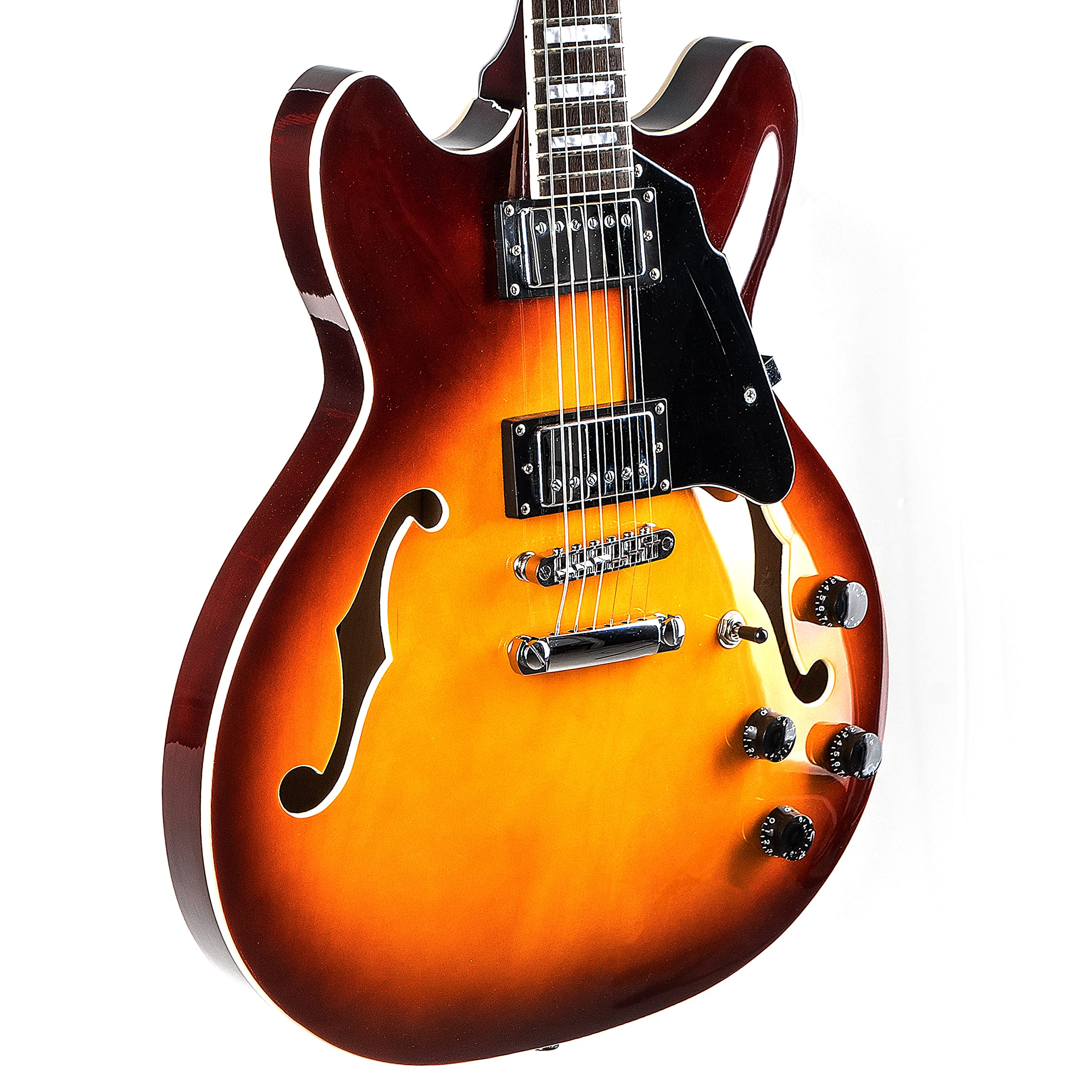Grote Full Scale Electric Guitar Semi-Hollow Body Guitar Stainless Steel Frets (Vintage Sunburst)