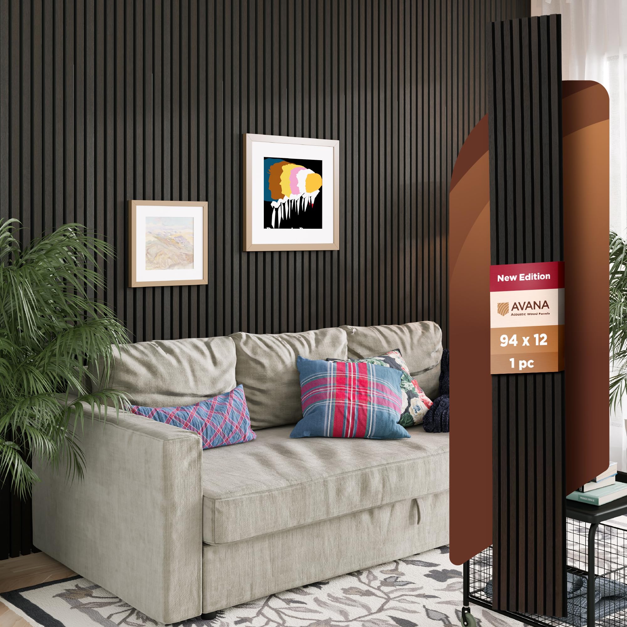 Avana Modern Acoustic Wood Wall Panels - 94.4 X 12.6 Inch Smoke Oak Acoustic Panels 1 Pc - Wall Panels For Interior Wall Decor F