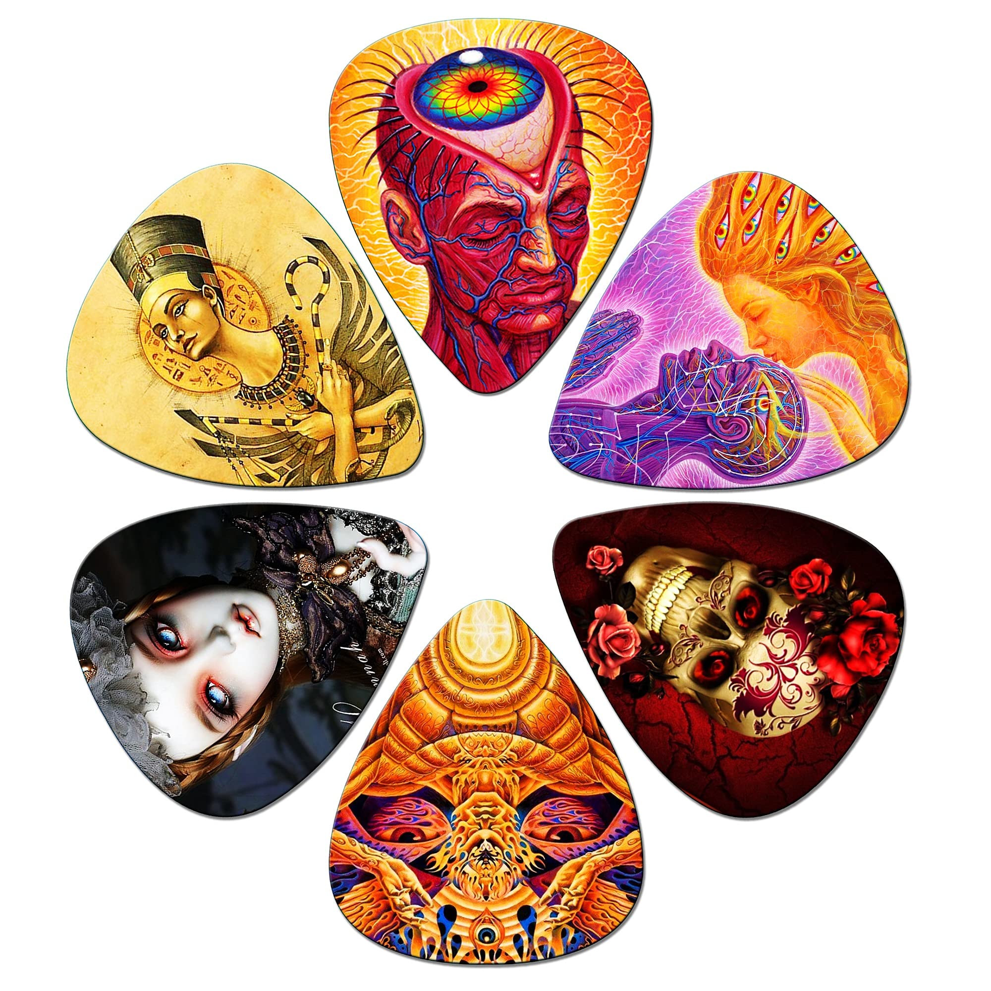 THIVENNY Guitar Picks 24 Medium Pack with Tin Box,Unique Artistic Celluloid Guitar Pick for Bass Electric Guitar Acoustic Guitar