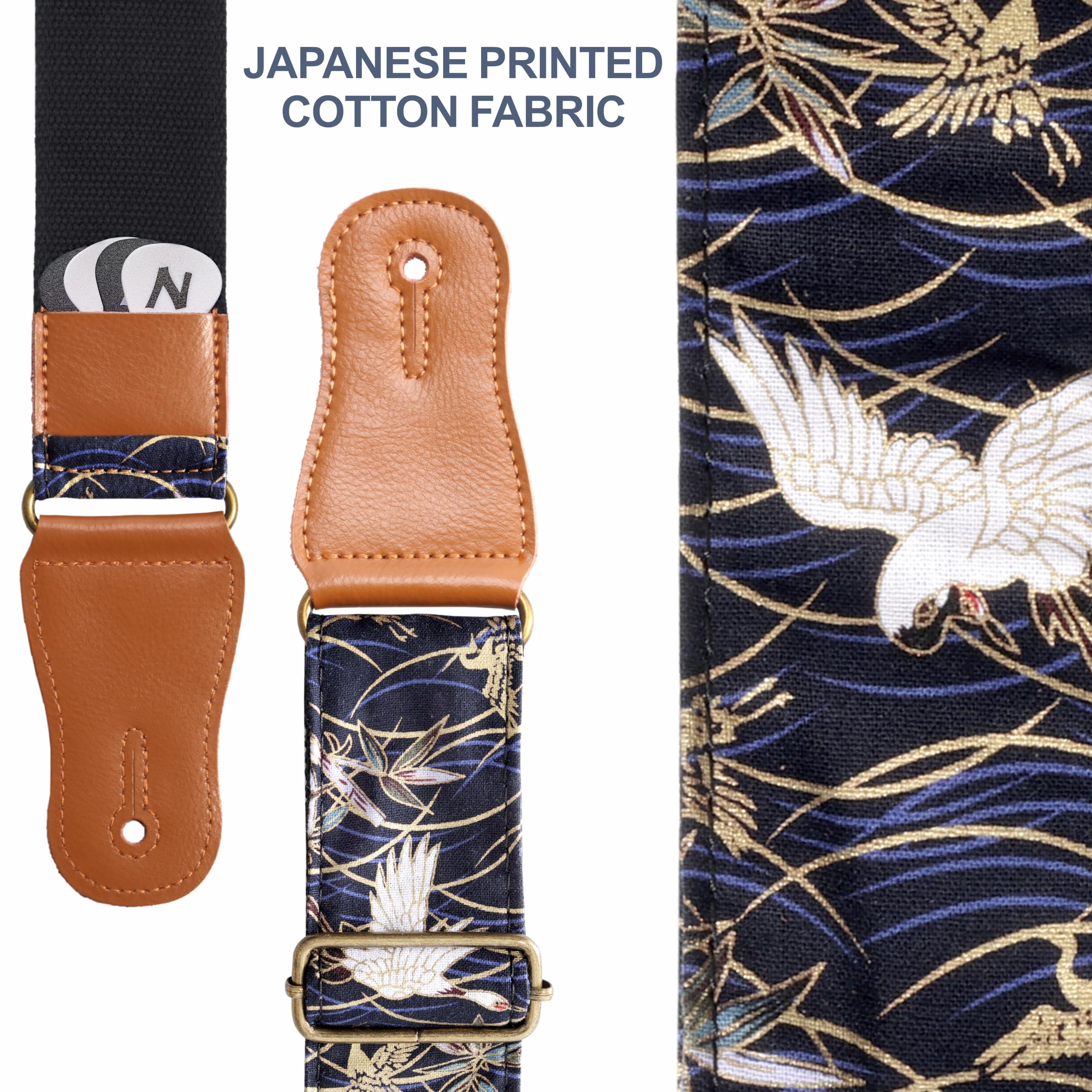Nefelibata Guitar Strap,Japan Hot-Bronzing Cotton Acoustic Guitars Straps with Genuine Leather Ends for Electric Guitar,Bass & U