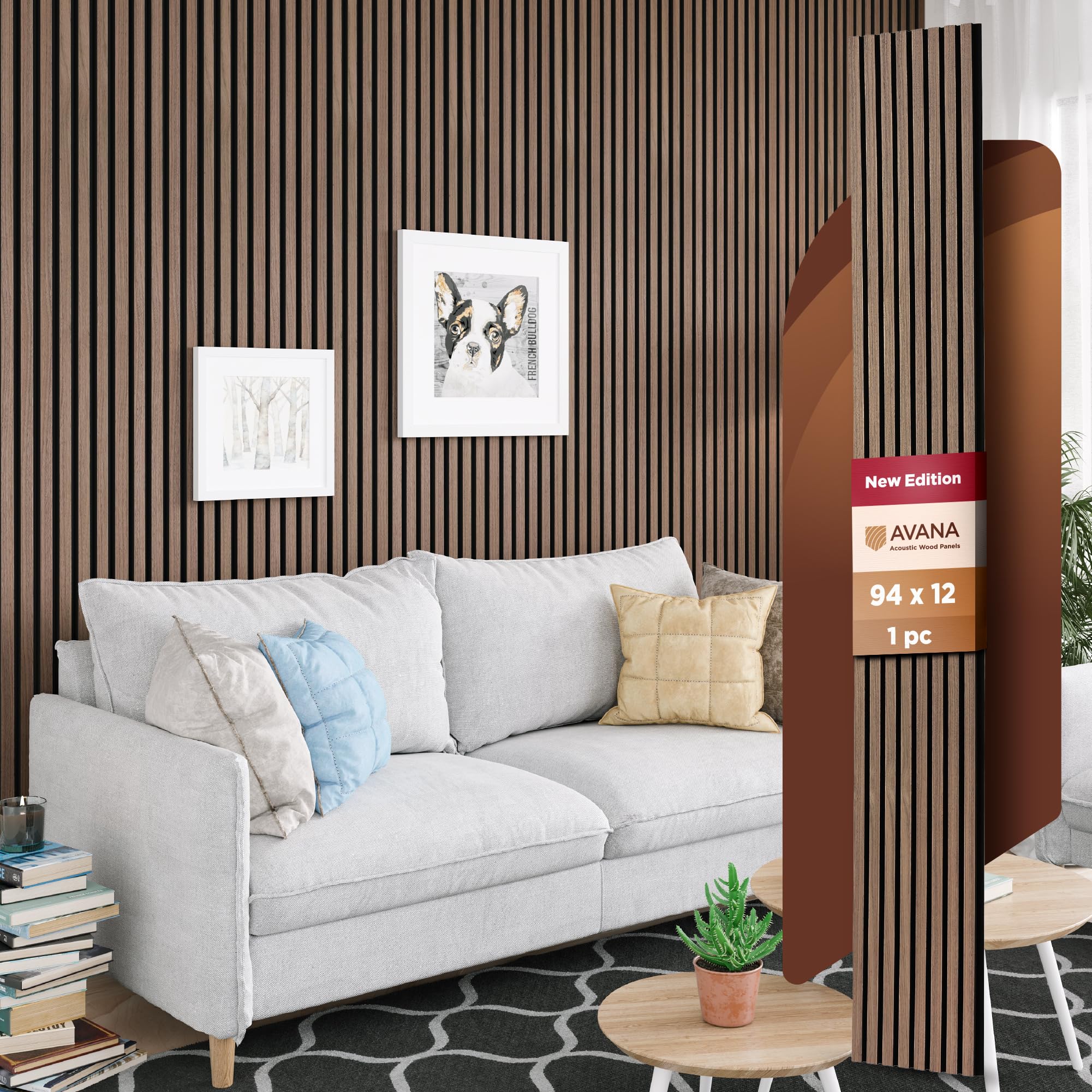 Avana Modern Acoustic Wood Wall Panels - 94.4 X 12.6 Inch Walnut Acoustic Panels 1 Pc - Wall Panels For Interior Wall Decor For