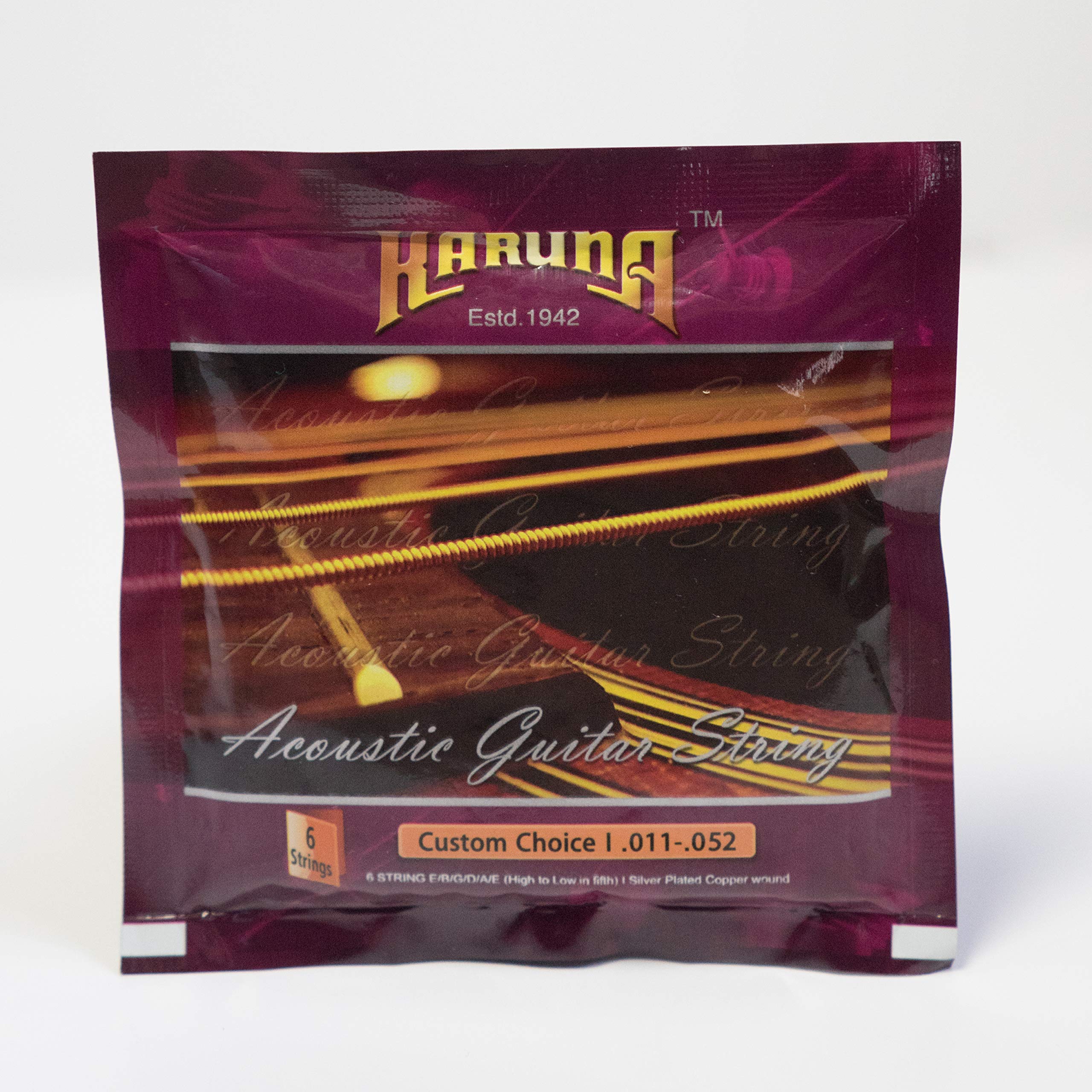 Karuna Silver Plated Silk & Steel Acoustic Guitar Strings - Custom Choice I (.011-.052). Pure Silk Adds The Extra Texture To The