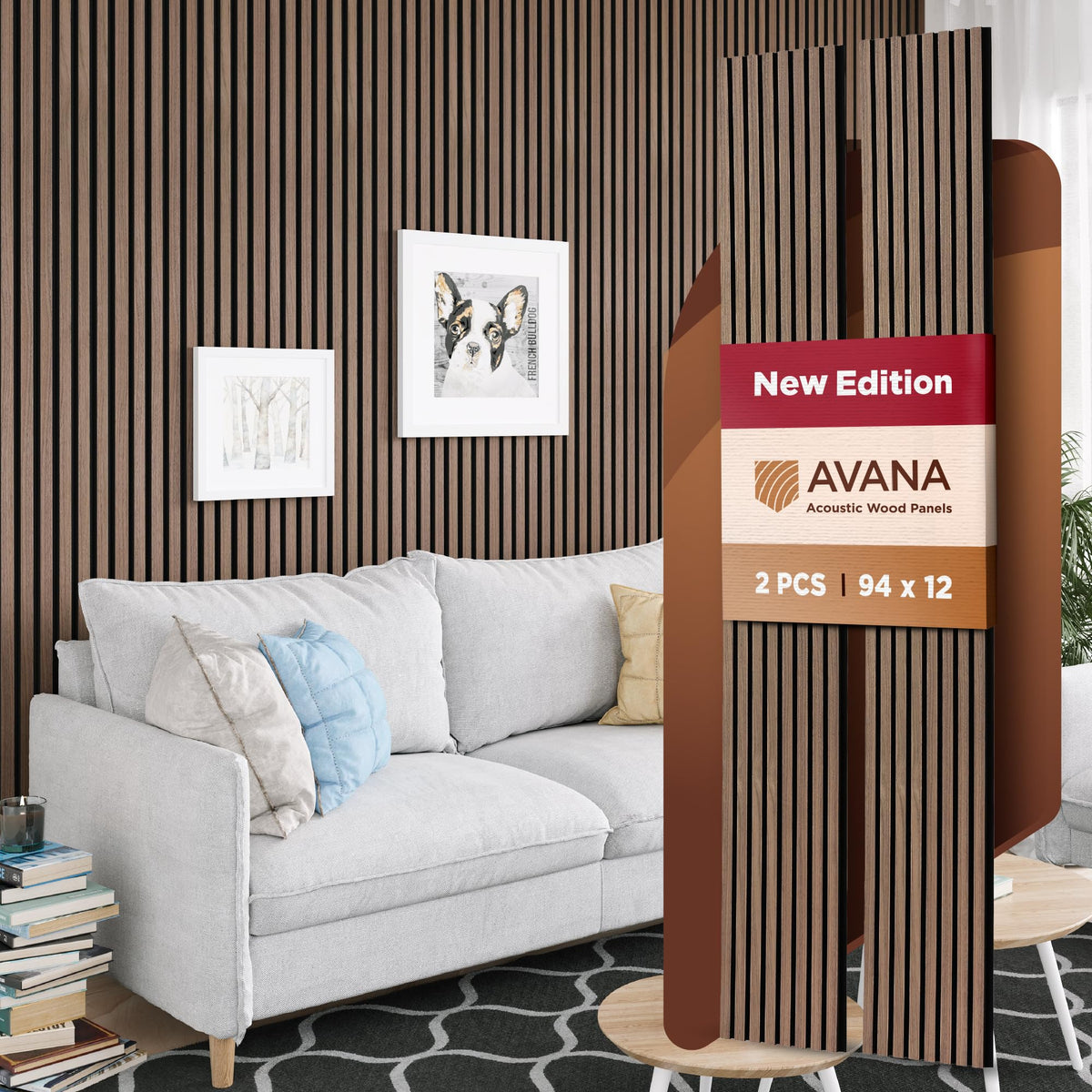Avana Acoustic Wood Wall Panels - 94.4 X 12.6 Inch Walnut Acoustic Panels 2 Pcs - Wall Panels For Interior Wall Decor For Homes,