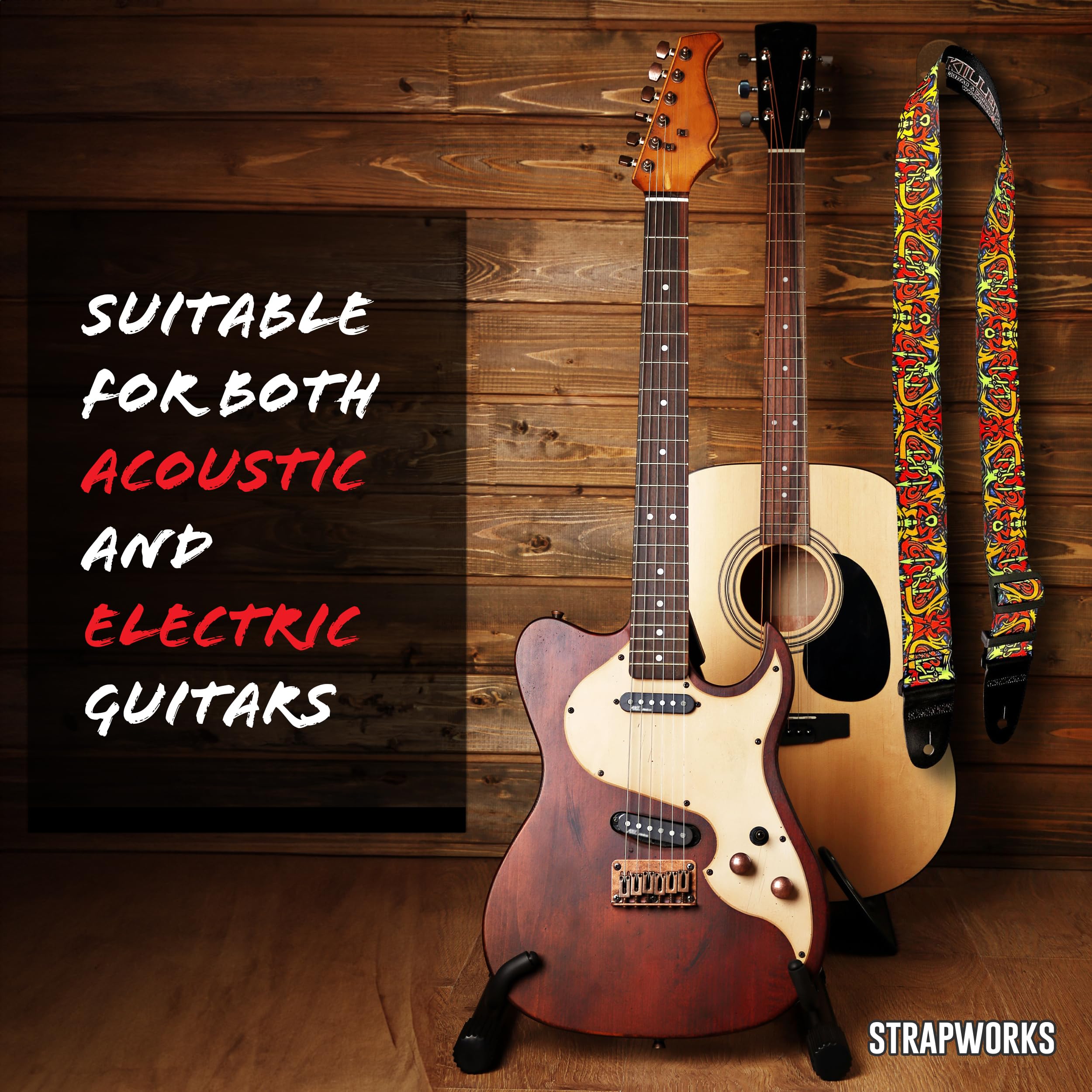 Killer-Q Guitar Strap - Stylish Straps for Electric and Acoustic Guitars With Leather Tabs, 2 Inches x 5 Feet, Graffiti Street