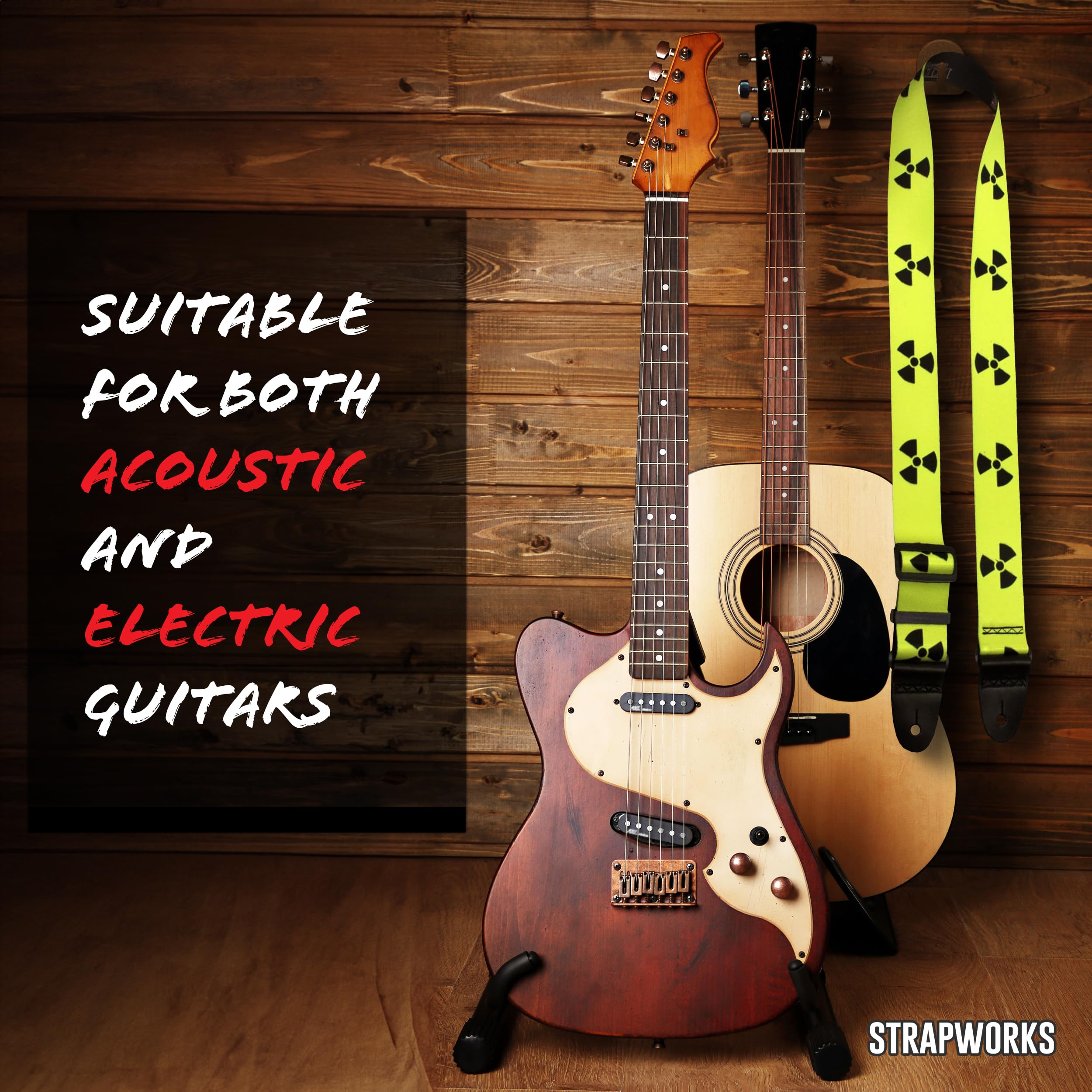 Killer-Q Guitar Strap - Stylish Straps for Electric and Acoustic Guitars With Leather Tabs, 2 Inches x 5 Feet, Radiation