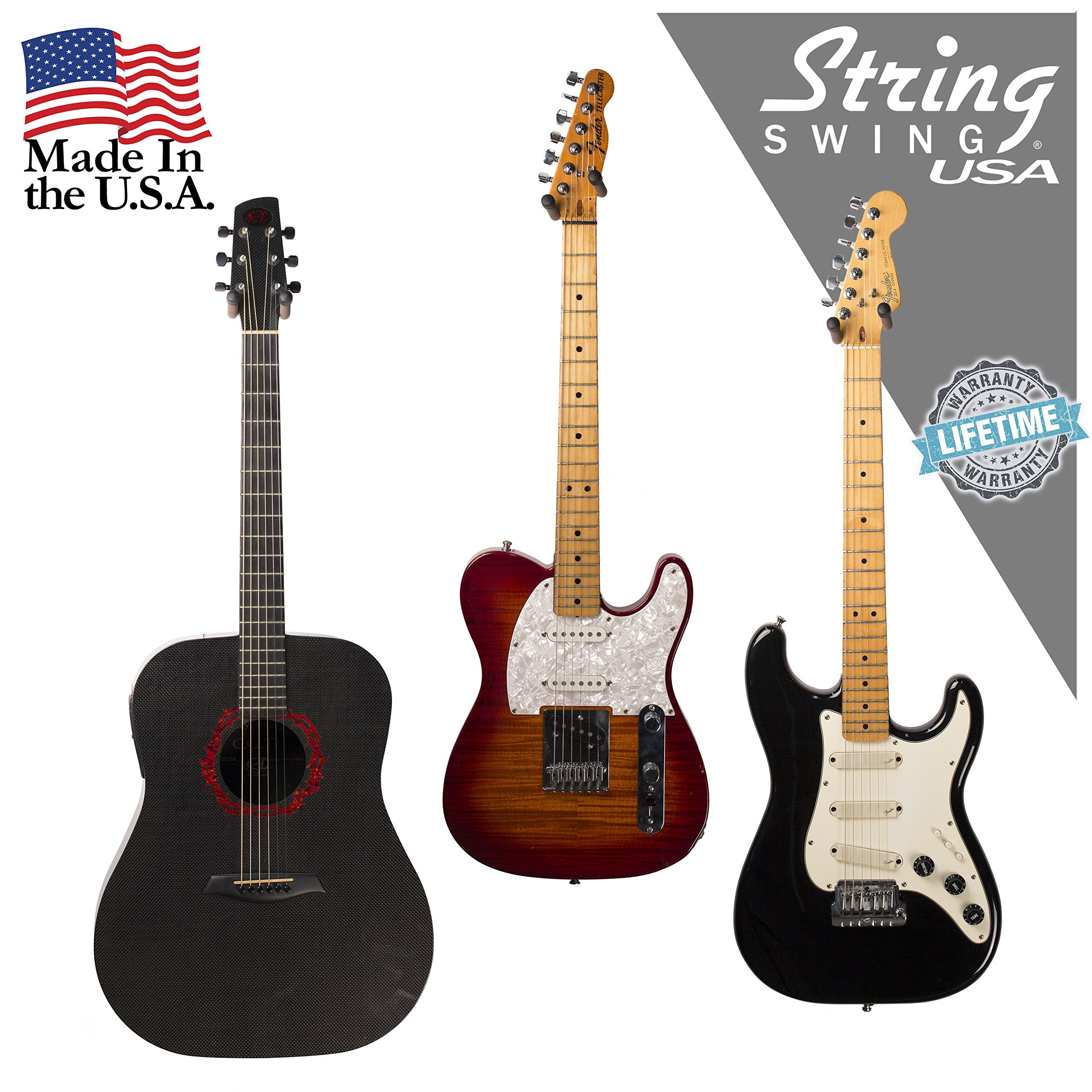 String Swing Guitar Hanger - Holder for Electric Acoustic and Bass Guitars - Stand Accessories Home or Studio Wall - Musical Ins