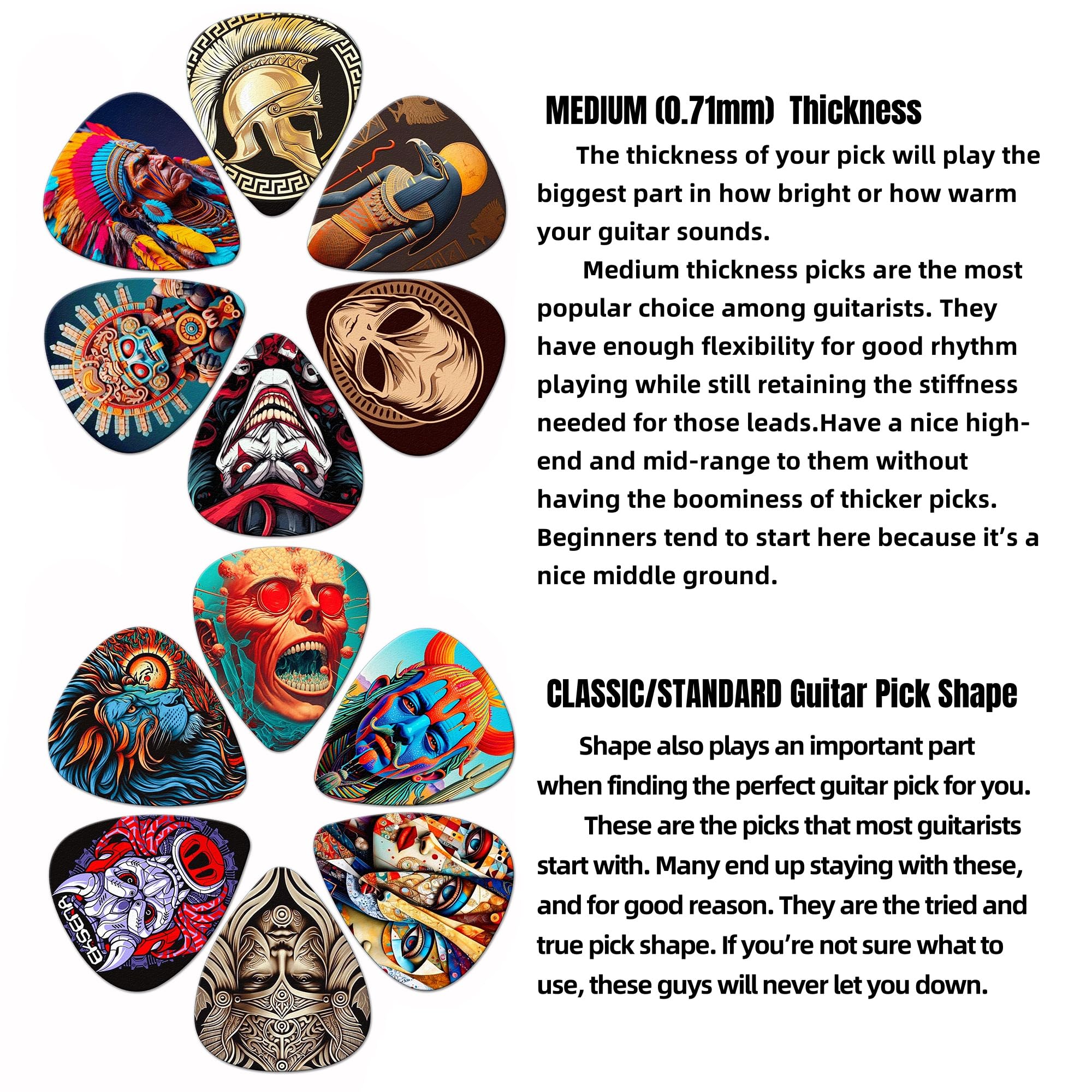 Guitar Picks,24 Pack Guitar pick Medium Thickness,Guitar Picks Variety Pack for Electric Acoustic Guitar, Bass, Ukulele (Mix-11)