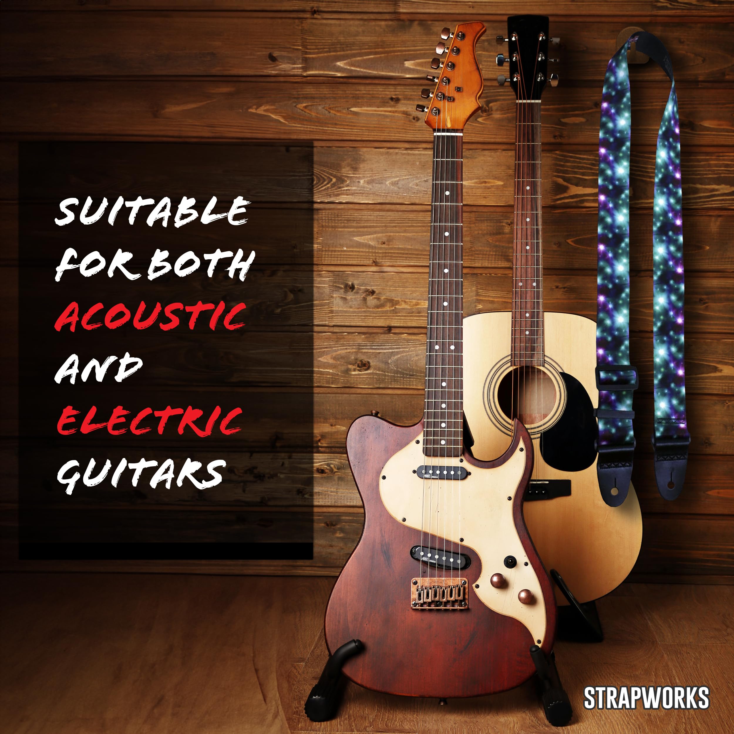 Killer-Q Guitar Strap - Stylish Straps for Electric and Acoustic Guitars With Leather Tabs, 2 Inches x 5 Feet, Cosmic Ray