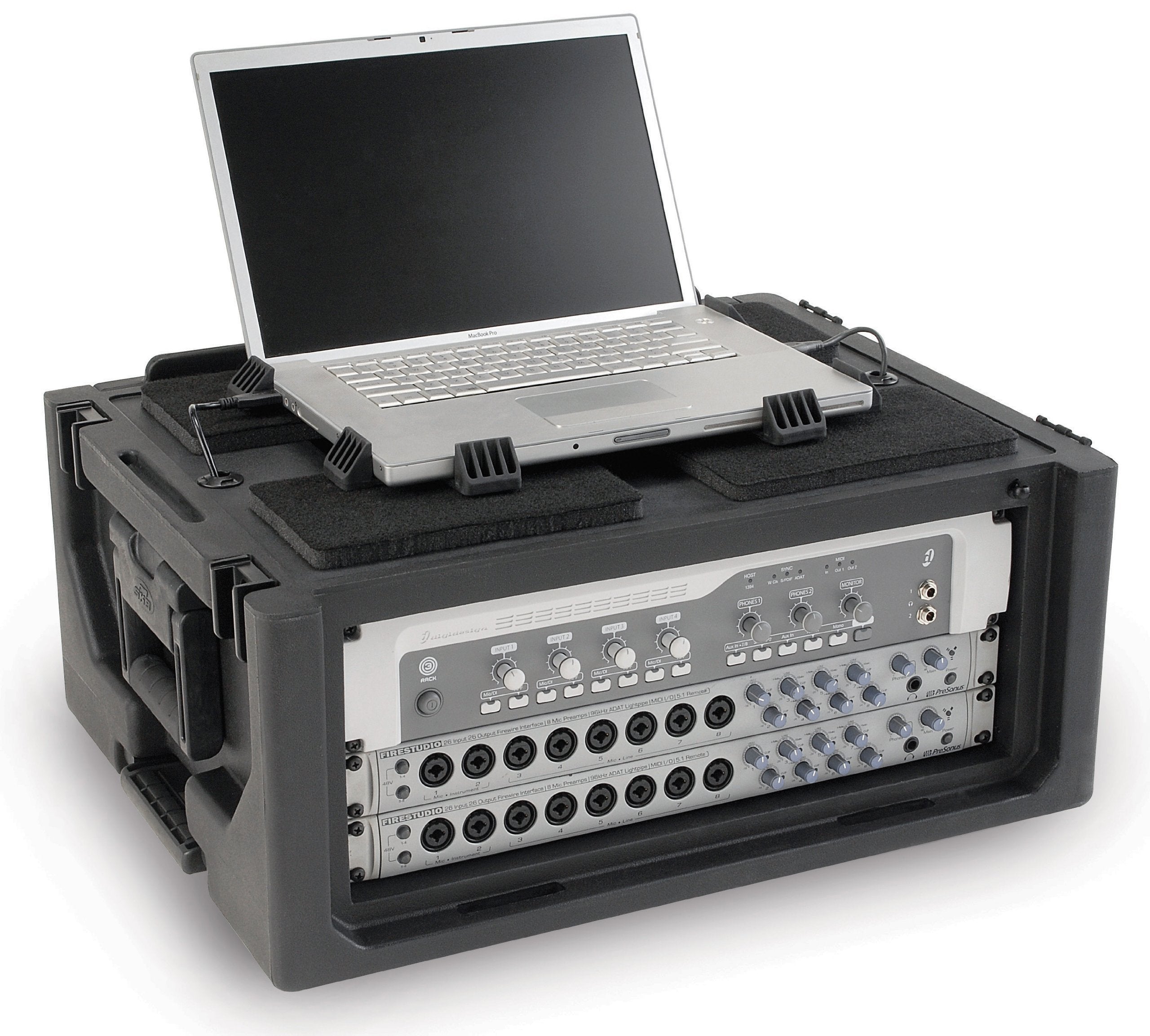SKB Cases 1SKB19-RSF4U Roto-Molded 4U Studio Flyer Rack Case, Rack Space for Recording Gear, 21.5 x 15.5 Surface for Laptops or 