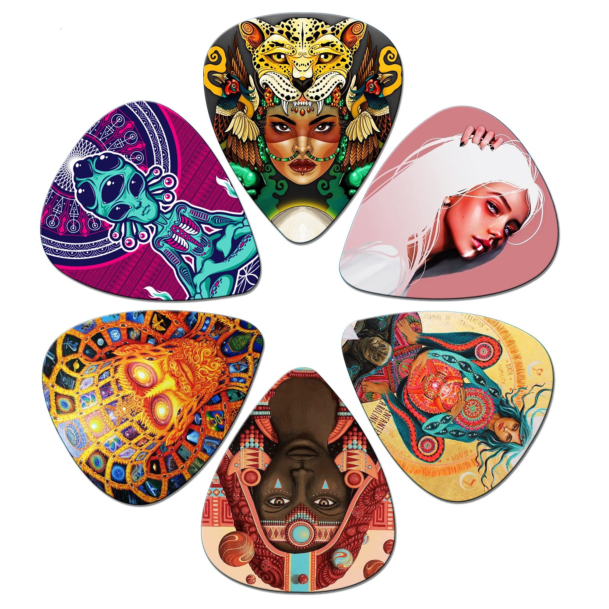 THIVENNY Guitar Picks 24 Medium Pack with Tin Box,Unique Artistic Celluloid Guitar Pick for Bass Electric Guitar Acoustic Guitar