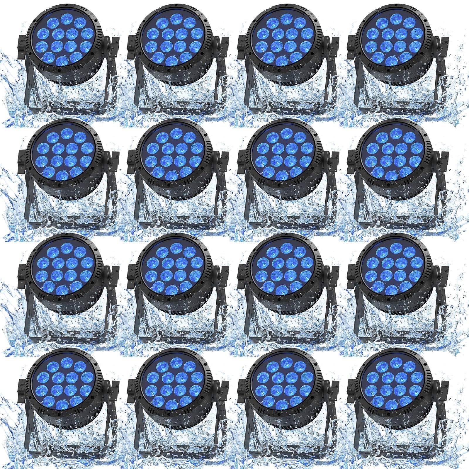 16PCS Waterproof Par Can Lights High Bright 14X18W LED RGBW 4in1 DMX 4/9CH Stage Lighting for Theaters, Concerts, Clubs, DJ, Wed