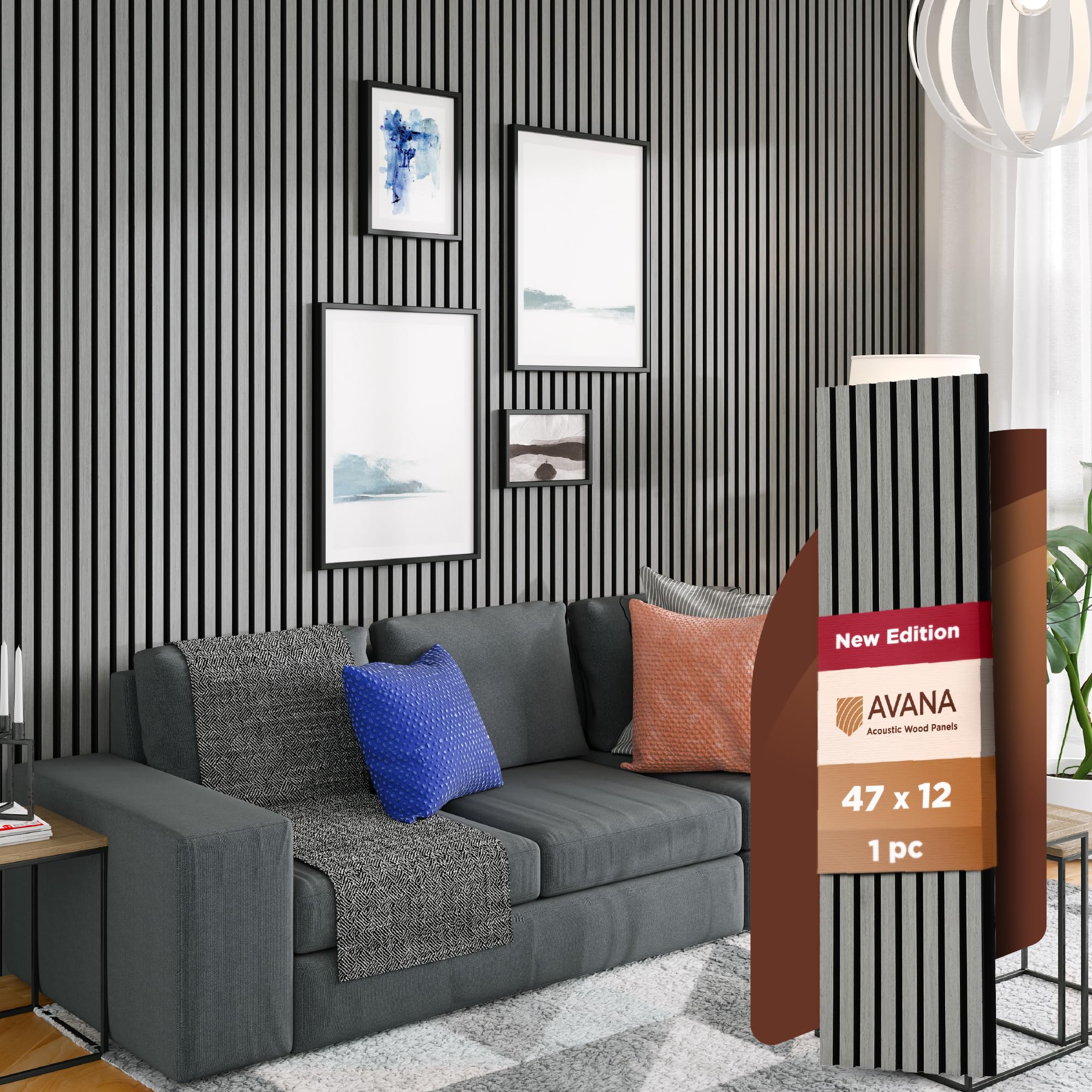 Avana Modern Acoustic Wood Wall Panels - 47.2 X 12.6 Inch Gray Oak Acoustic Panels 1 Pc - Wall Panels For Interior Wall Decor Fo