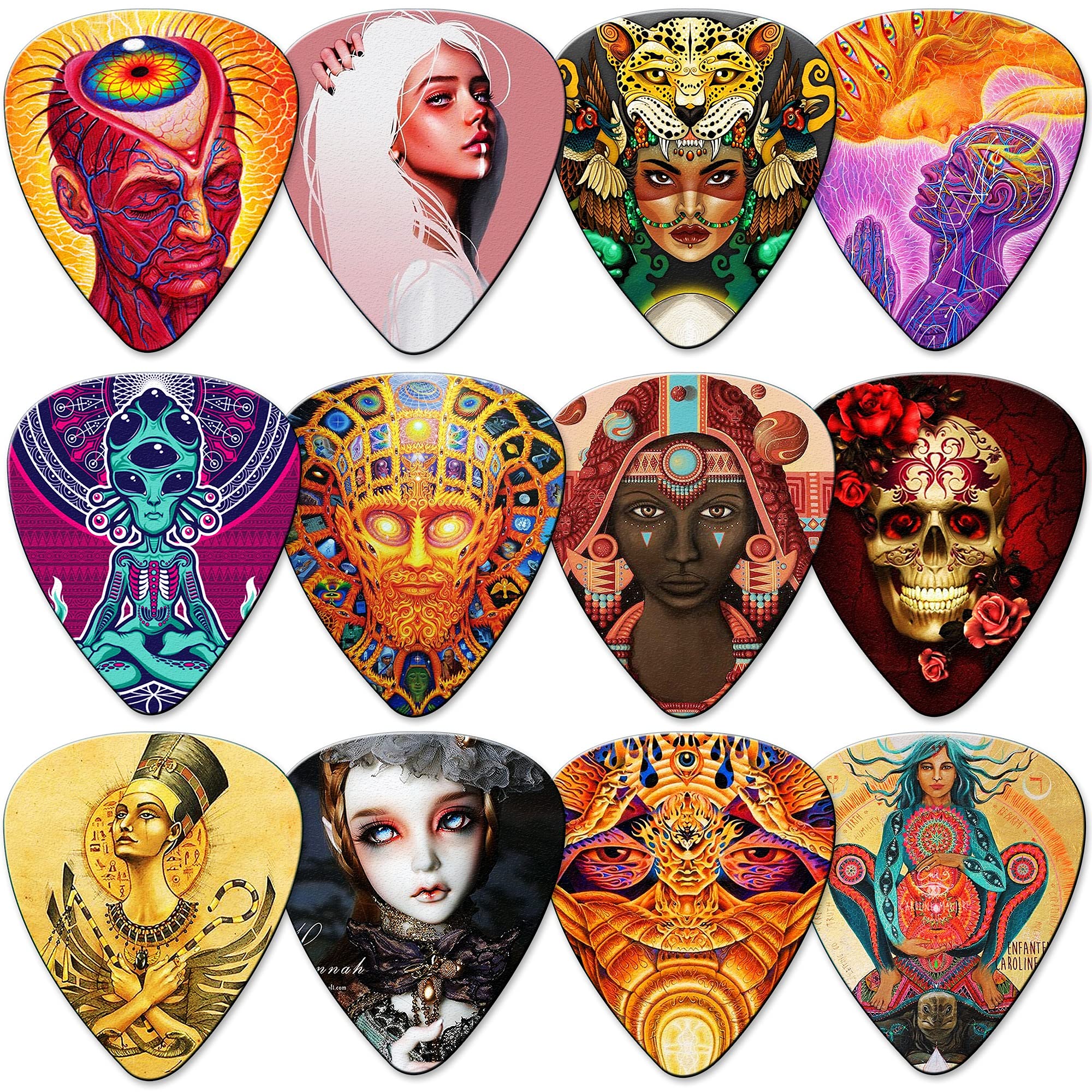 Thivenny Guitar Picks 24 Medium Pack With Tin Box,Unique Artistic Celluloid Guitar Pick For Bass Electric Guitar Acoustic Guitar