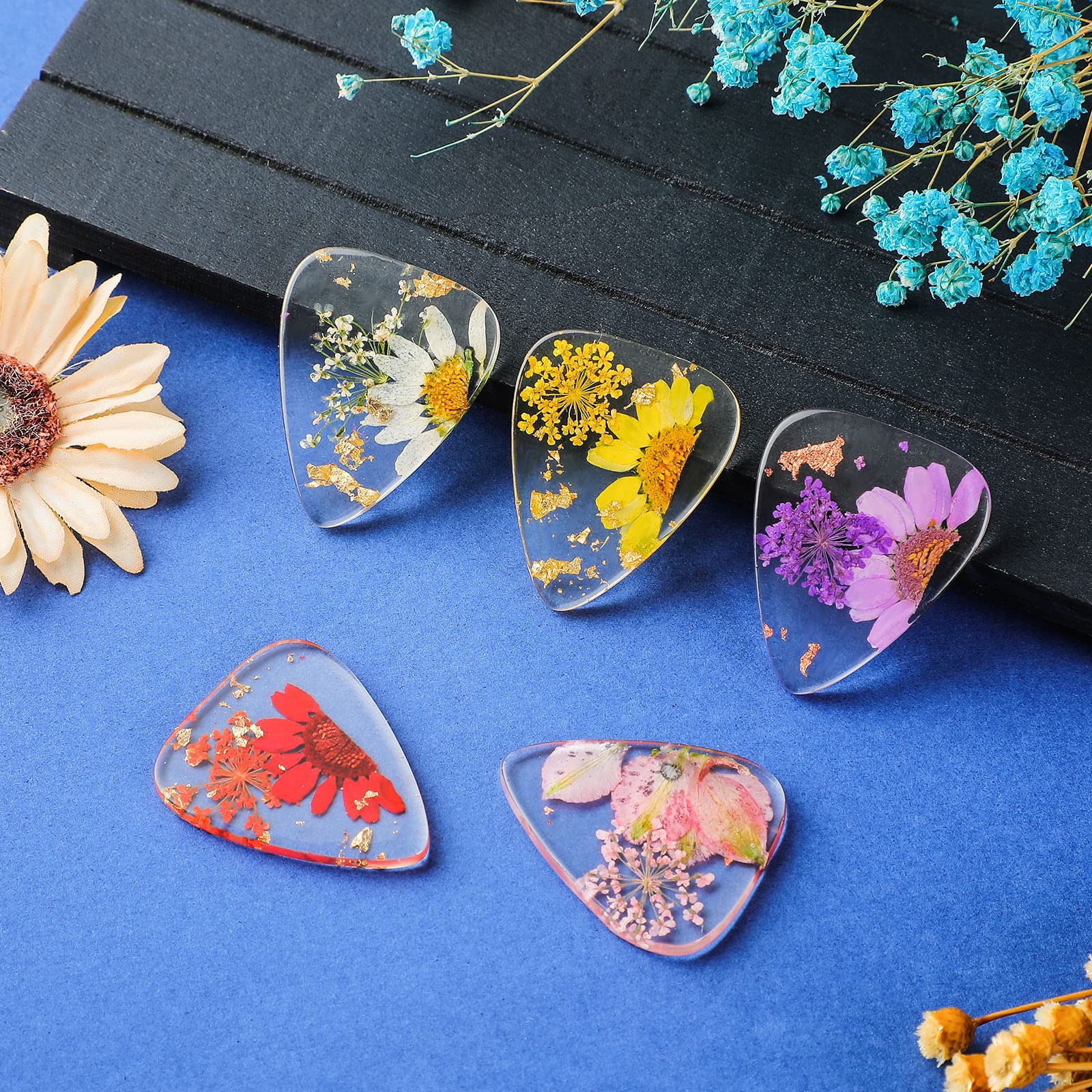 5 Pieces Flower Guitar Picks Dried Flower Resin Guitar Picks Handmade Plectrums Stylish Colorful Guitar Plectrums Floral Bass Pi