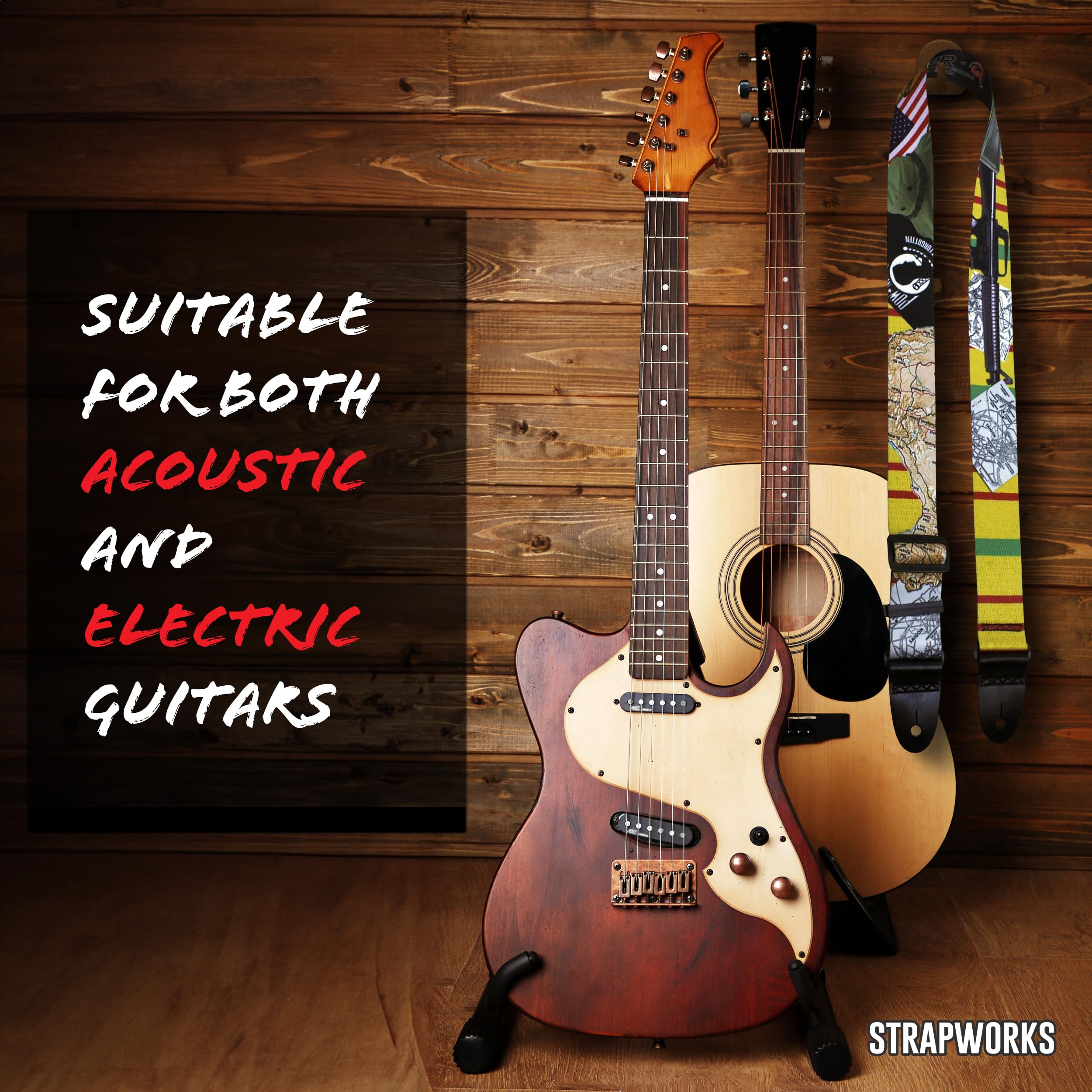 Killer-Q Guitar Strap - Stylish Straps for Electric and Acoustic Guitars With Leather Tabs, 2 Inches x 5 Feet, Never Forget