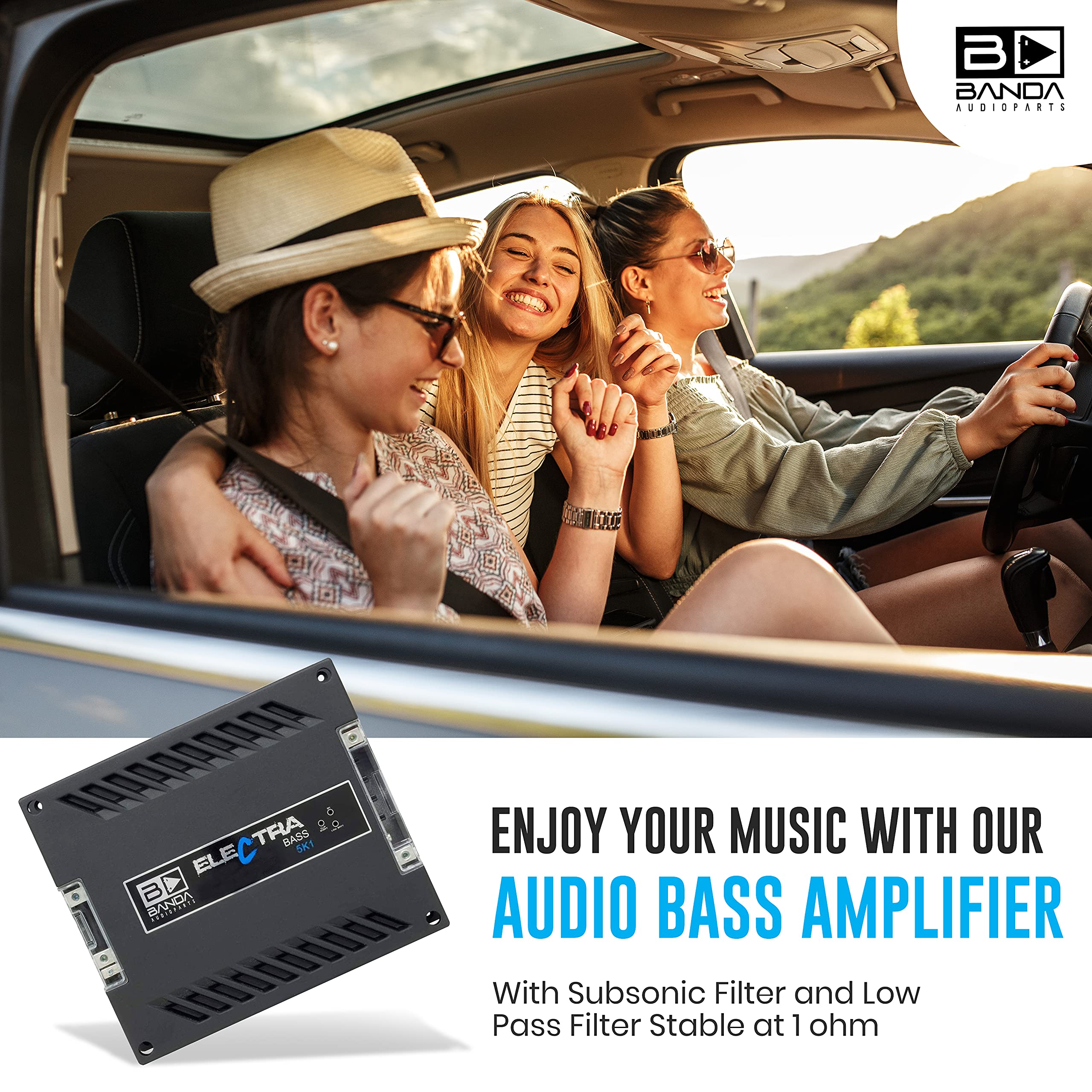 Banda Electra 1-Channel Vehicle Audio Bass Amp - 5000WRMS D Class High-Powered Mono Bass Amplifier w/Subsonic Filter & Low Pass