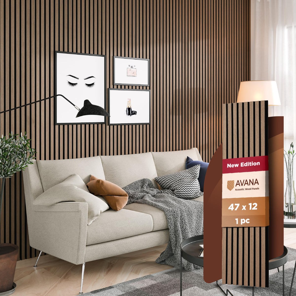 Avana Modern Acoustic Wood Wall Panels - 47.2 X 12.6 Inch Smoke Oak Acoustic Panels 1 Pc - Wall Panels For Interior Wall Decor F