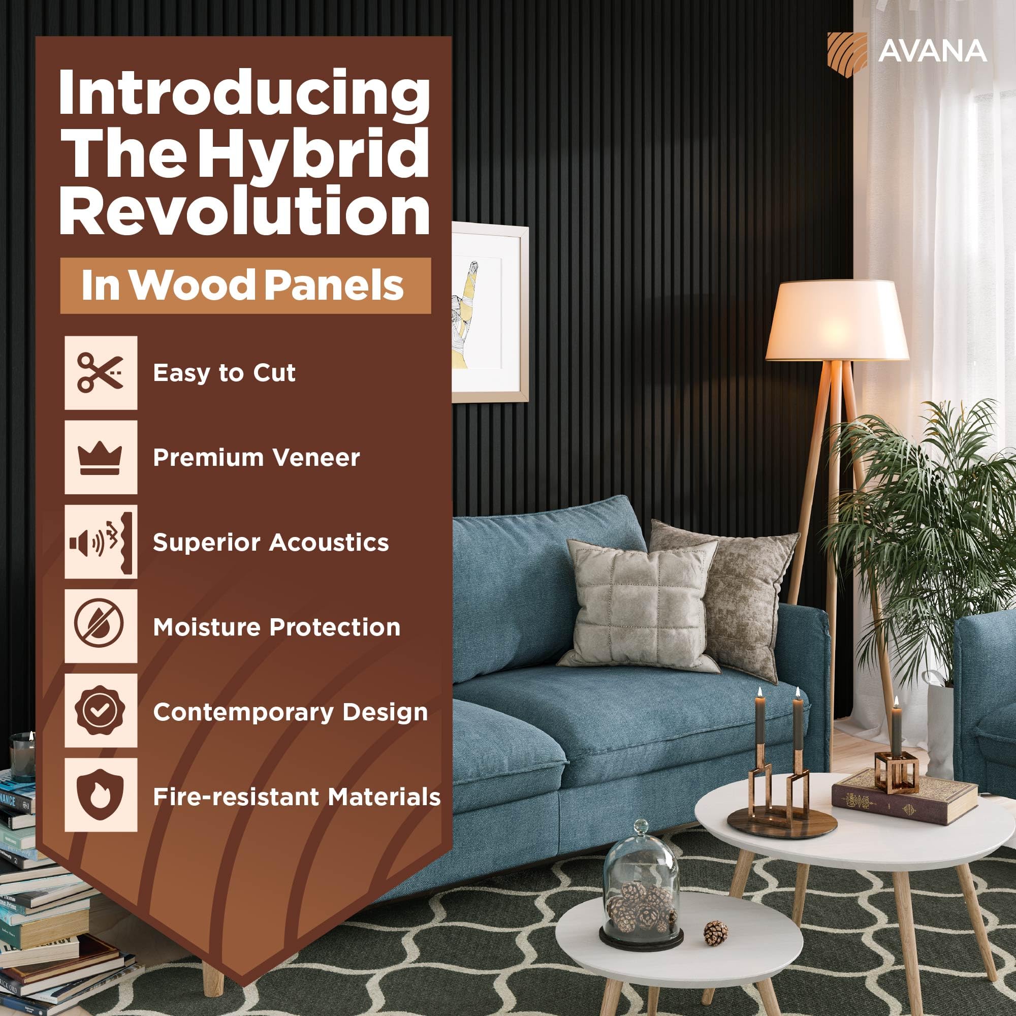 Avana Modern Acoustic Wood Wall Panels - 47.2 X 12.6 Inch Black Oak Acoustic 2 PCs - Wall Panels For Interior Wall Decor For Hom