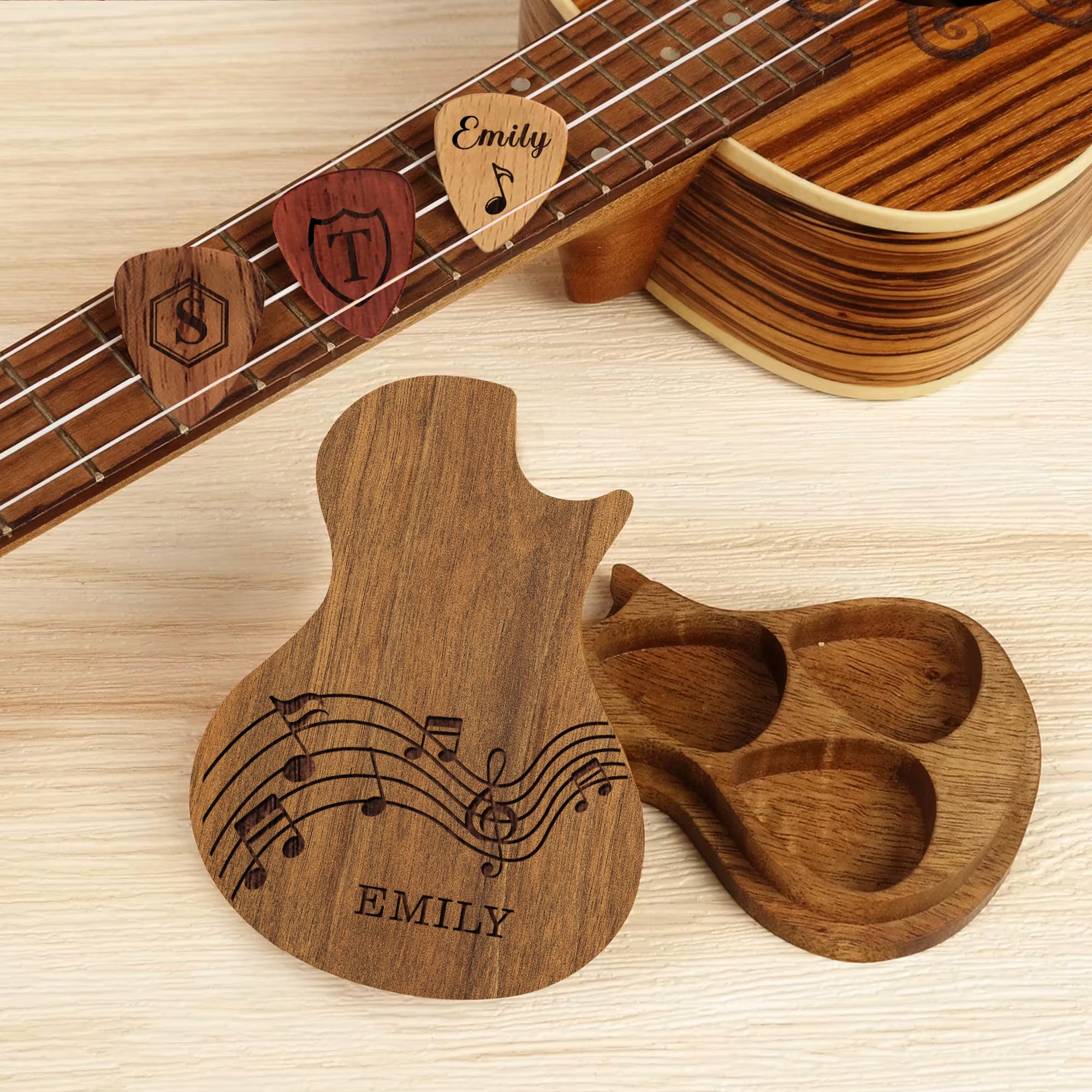 Personalized Guitar Pick Holder Engraved Wooden Guitar Picks Holder Custom Guitar Pick Case Box Gifts for Men Him Birthday Valen